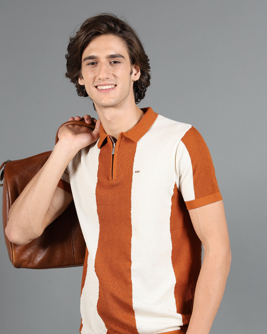 IDENTITI Mustard Half Sleeve Striped Slim Fit Cotton Casual Polo T-Shirt For Men.