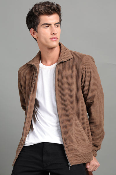 IDENTITI Men Slim Fit Regular Collar Solid Jacket In Khaki.
