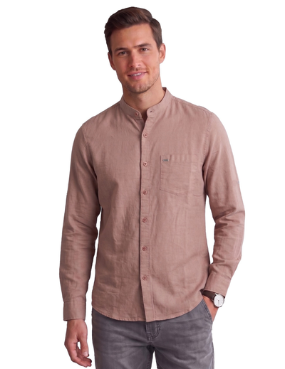 IDENTITI Men Slim Fit Mandarin Collar Solid Shirt In Onion.