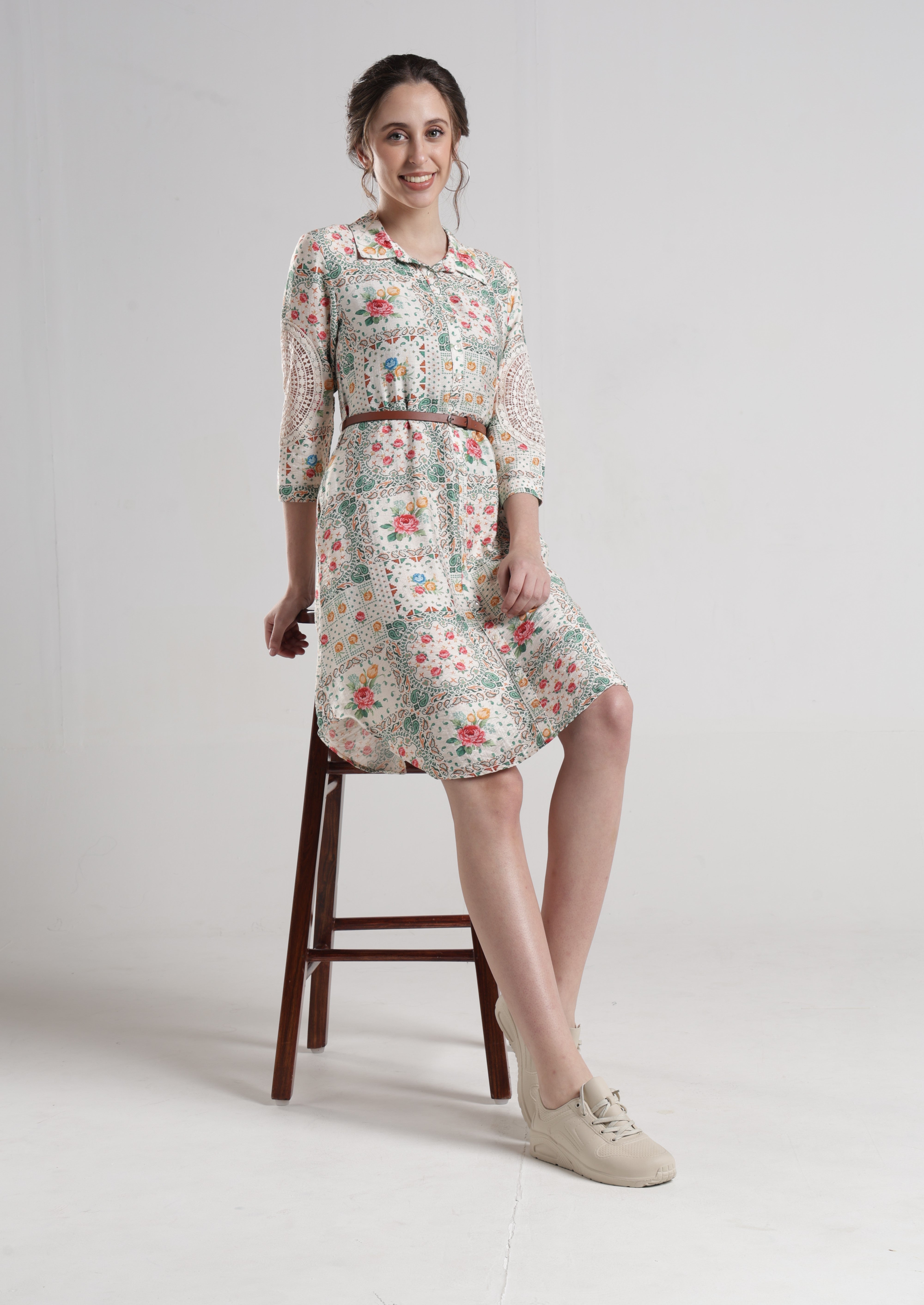 Identiti Women Casual Printed Dress - Cream