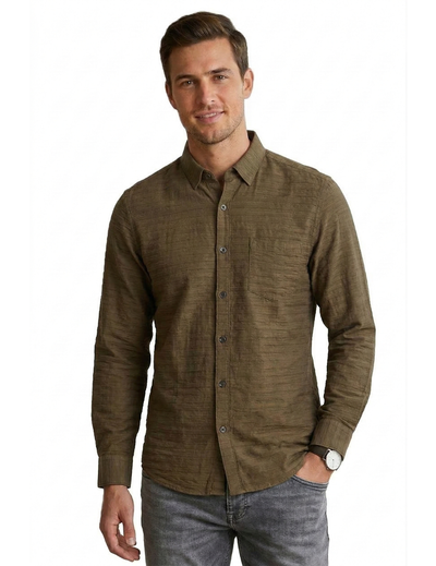 IDENTITI Men Slim Fit Spread Collar Solid Shirt In Olive Green.