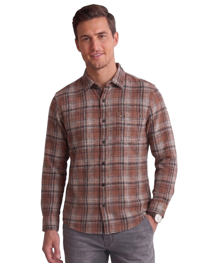 IDENTITI Men Slim Fit Regular Collar Checks Shirt In Rust.