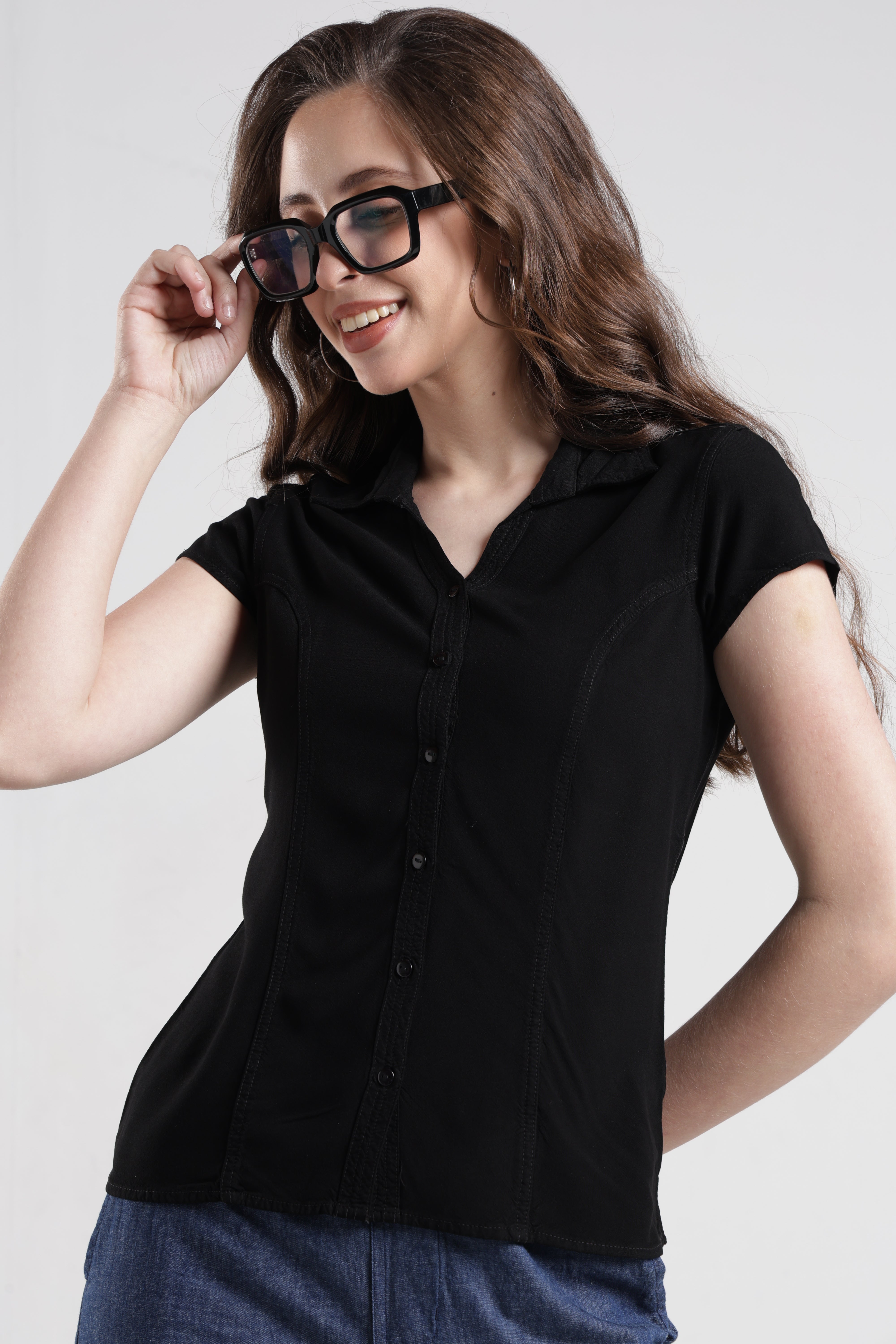 Identiti Women Solid Indo Western Casual Shirt - Black