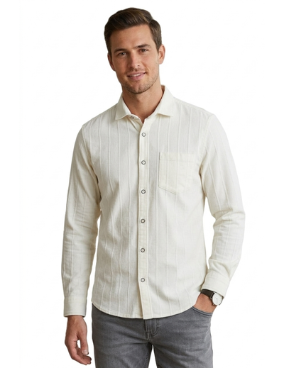 IDENTITI Men Slim Fit Spread Collar Solid Shirt In Offwhite.