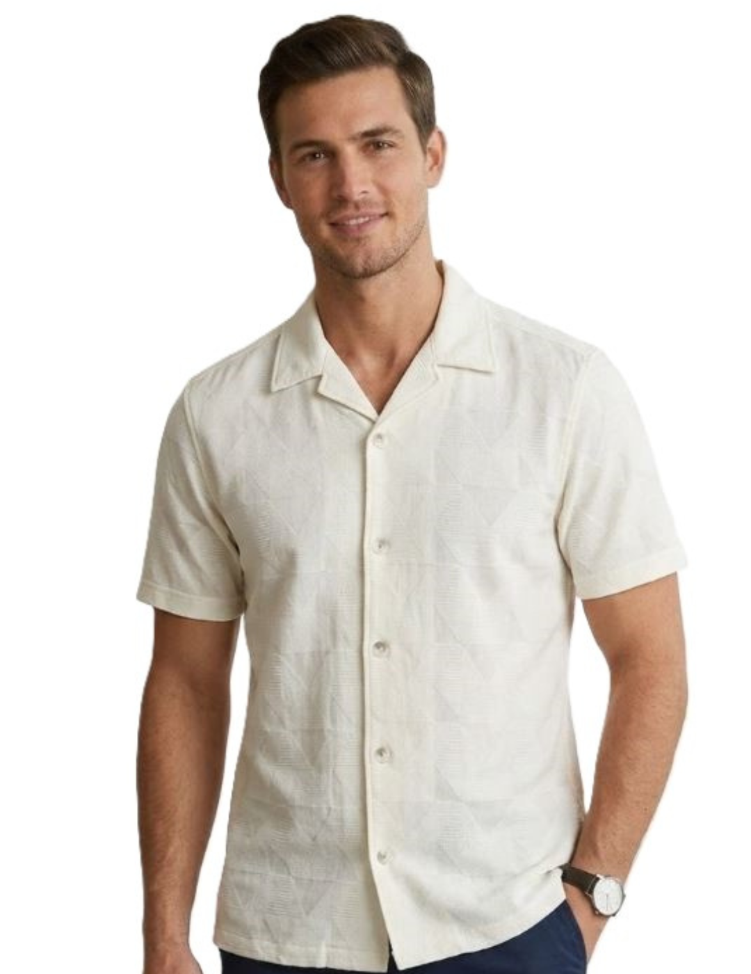 IDENTITI Men Slim Fit Lapel Collar Solid Shirt In Offwhite.