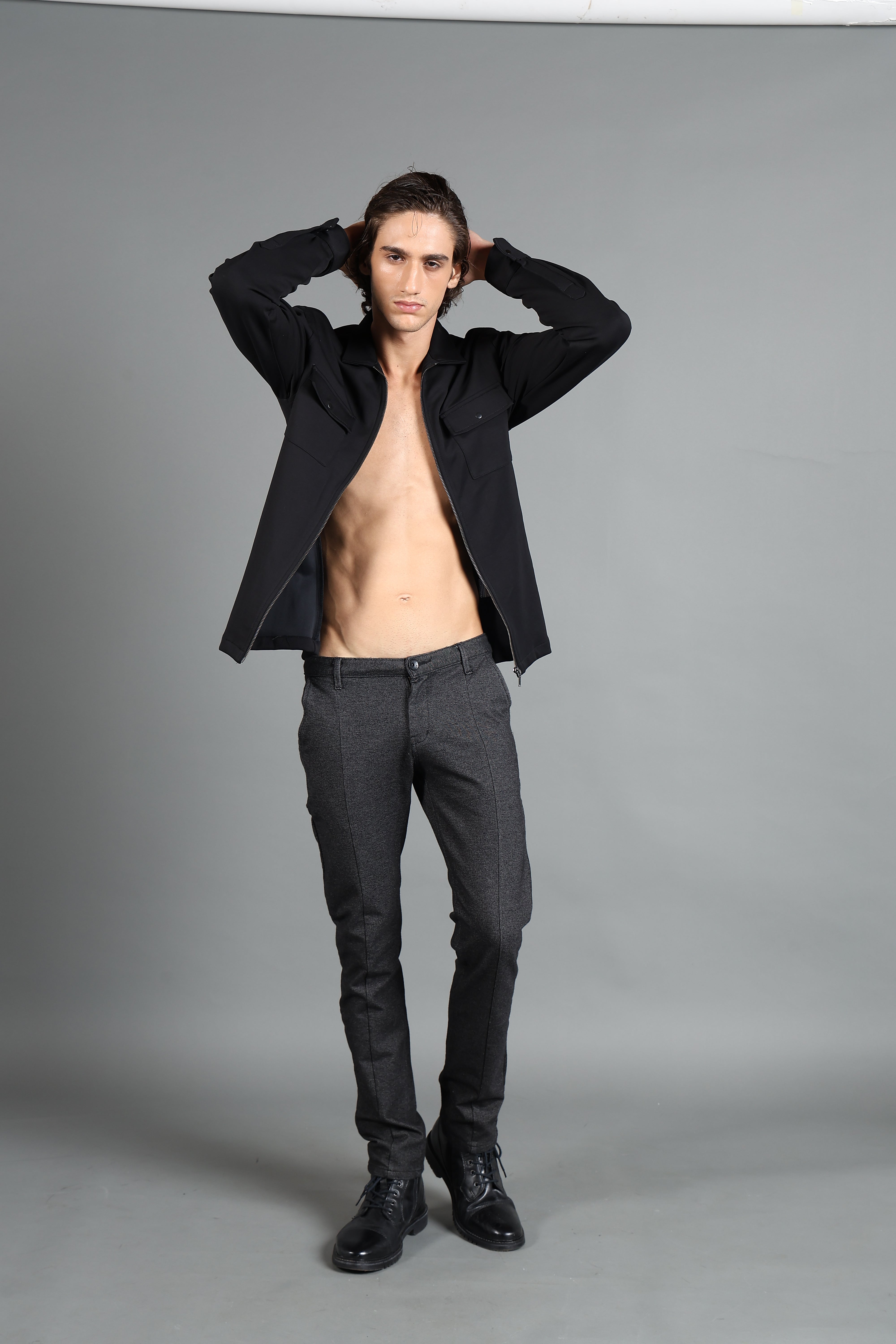 IDENTITI Men Slim Fit Regular Collar Solid knit Jacket In Black.