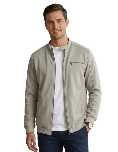 IDENTITI Men Slim Fit Mandarin Collar Solid Jacket In Ecru.