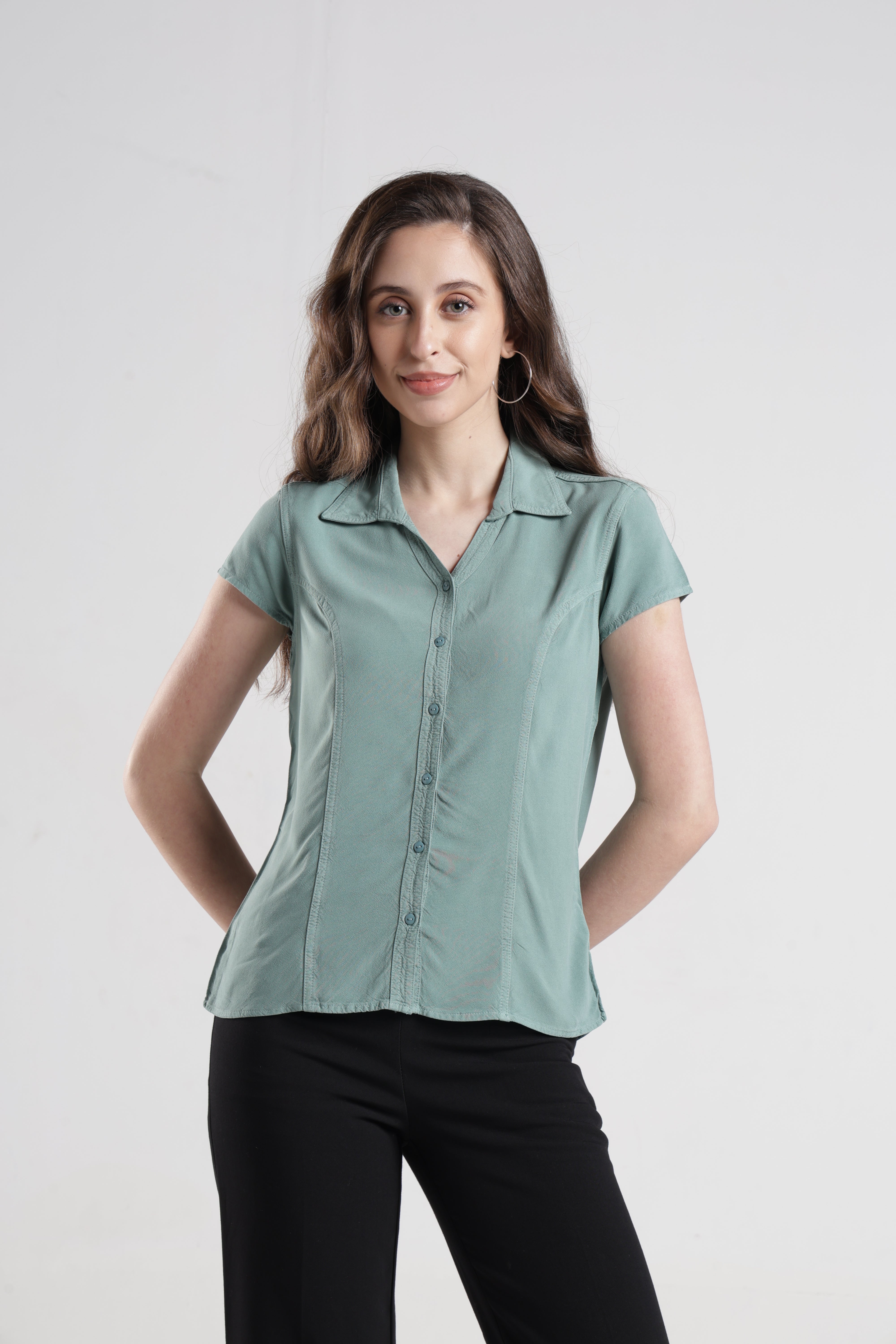 Identiti Women Indo Western Solid Shirt - Mint