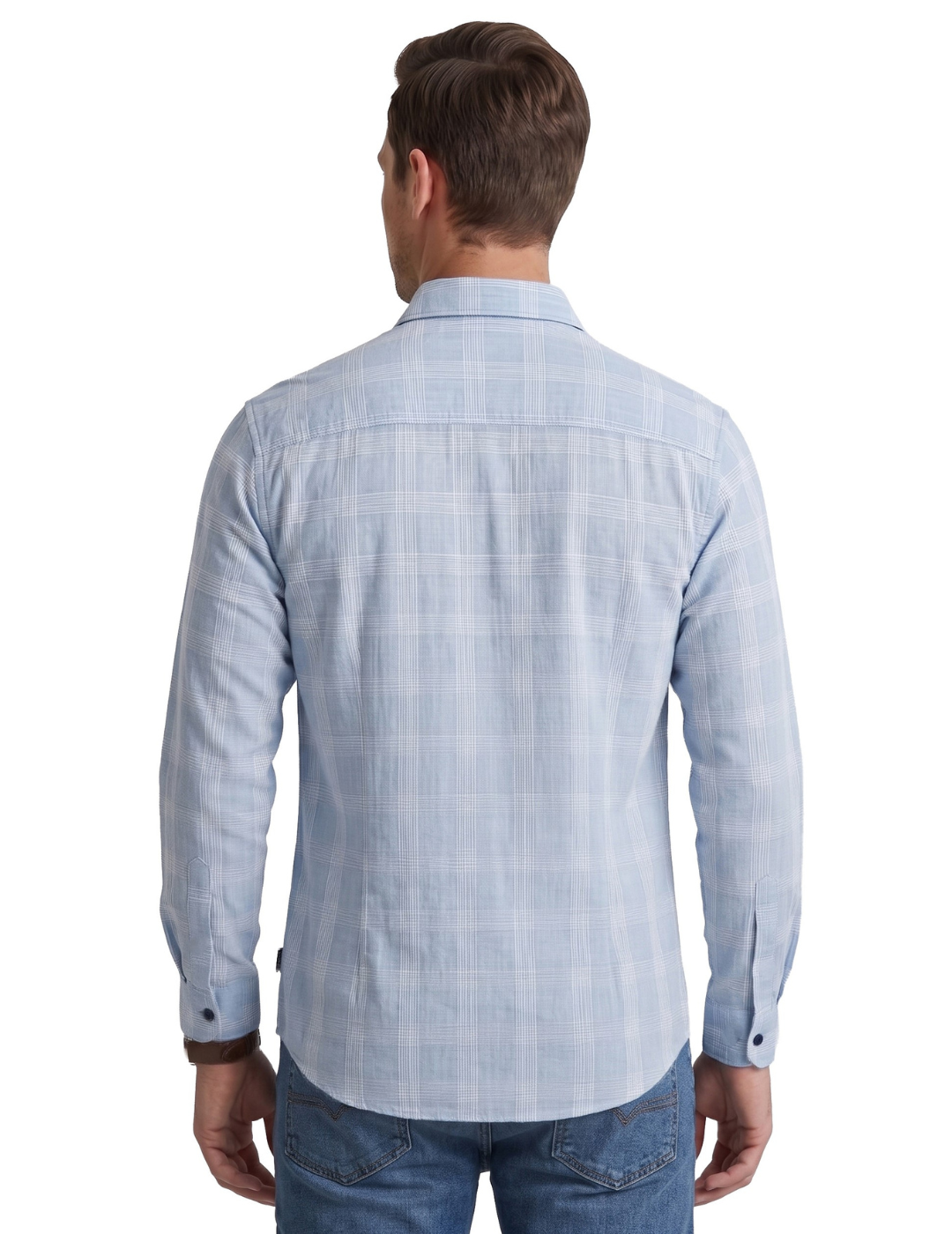 IDENTITI Men Slim Fit Cutaway Collar Checks Shirt In Blue.