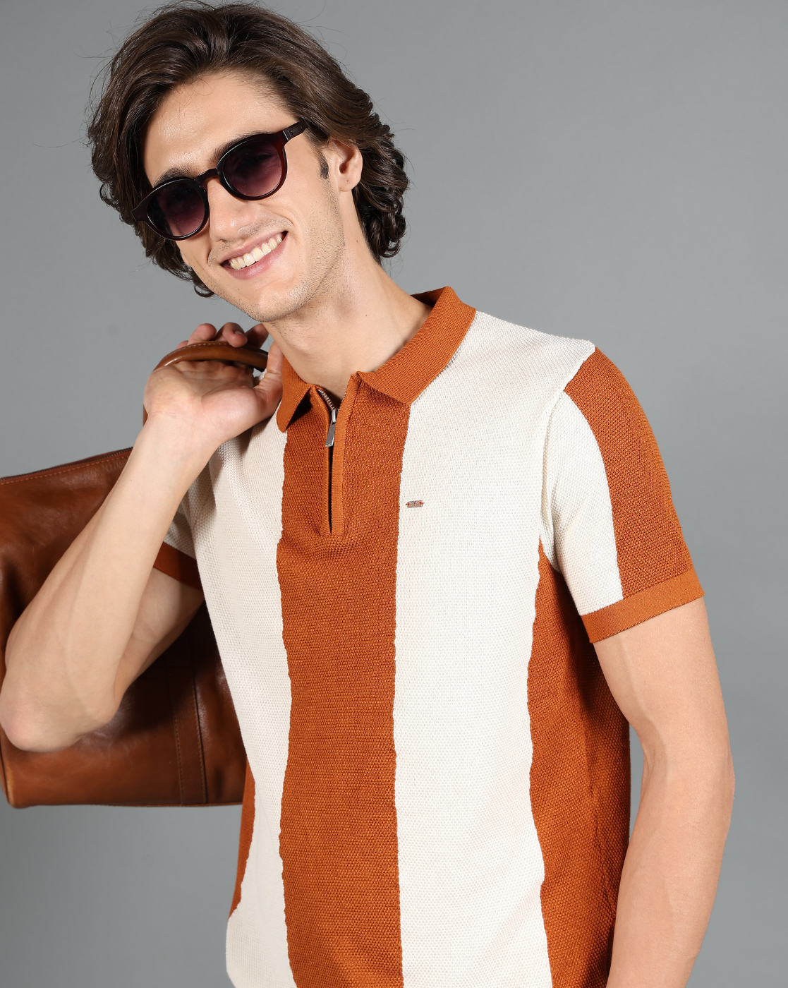 IDENTITI Mustard Half Sleeve Striped Slim Fit Cotton Casual Polo T-Shirt For Men.
