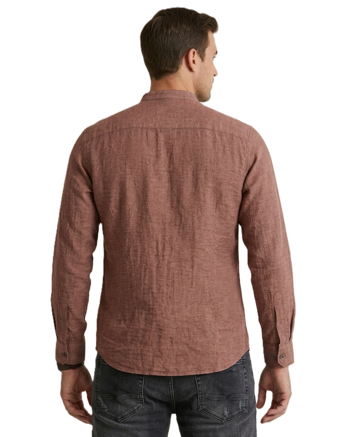 IDENTITI Men Slim Fit Mandarin Collar Solid Shirt In Onion.