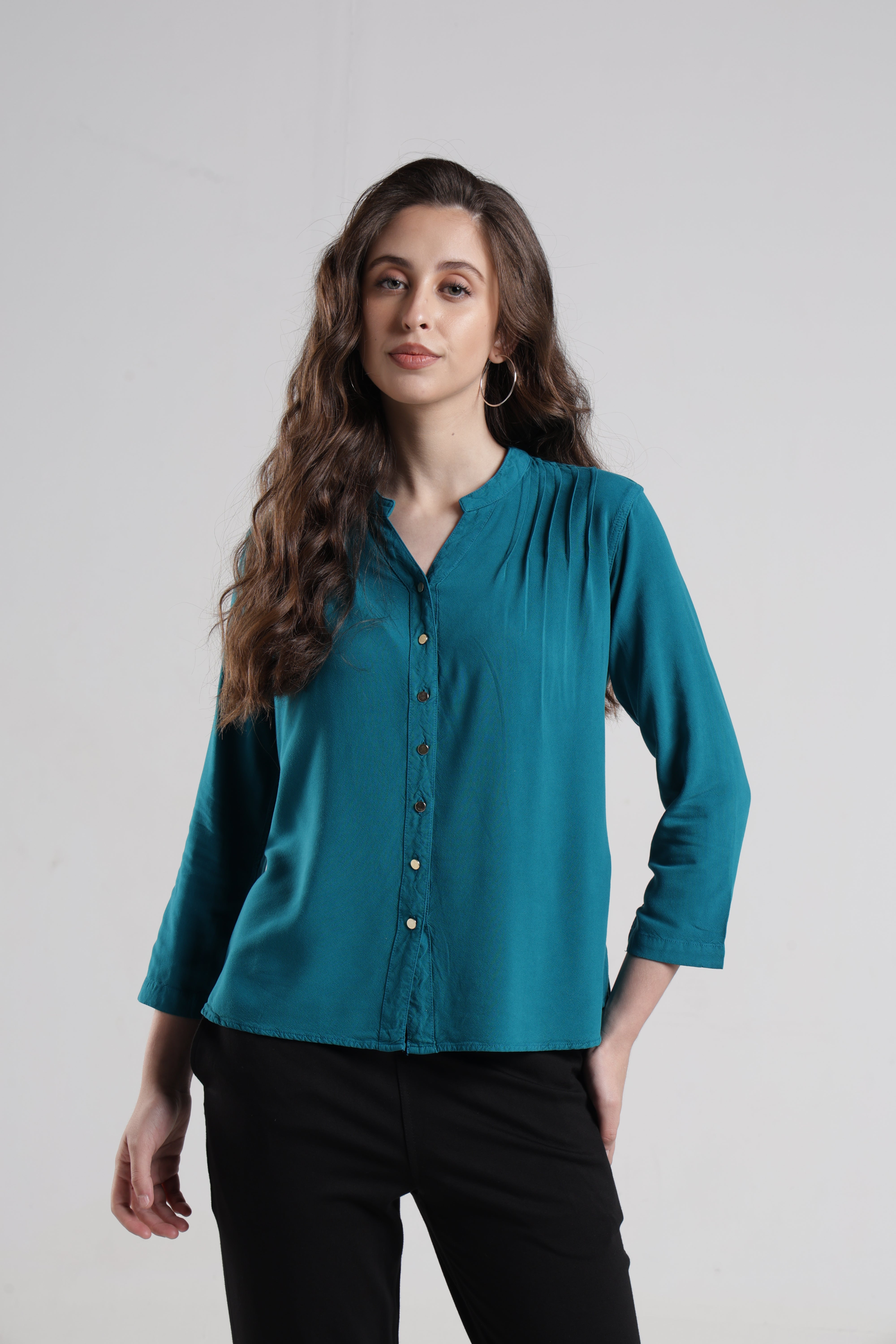 Women Solid Viscose Regular Fit Casual Shirt