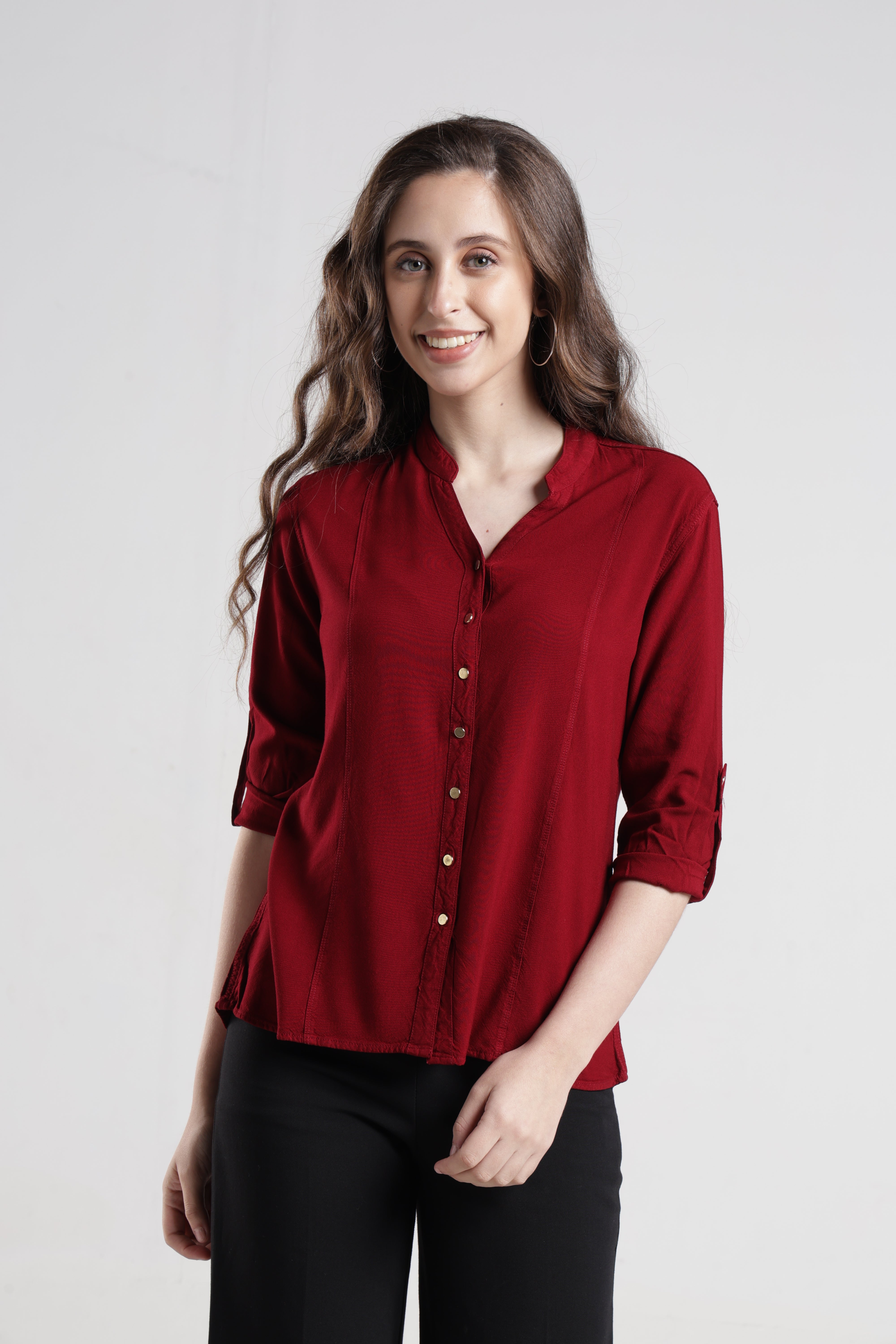 Identiti Women Indo Western Solid Shirt - Maroon