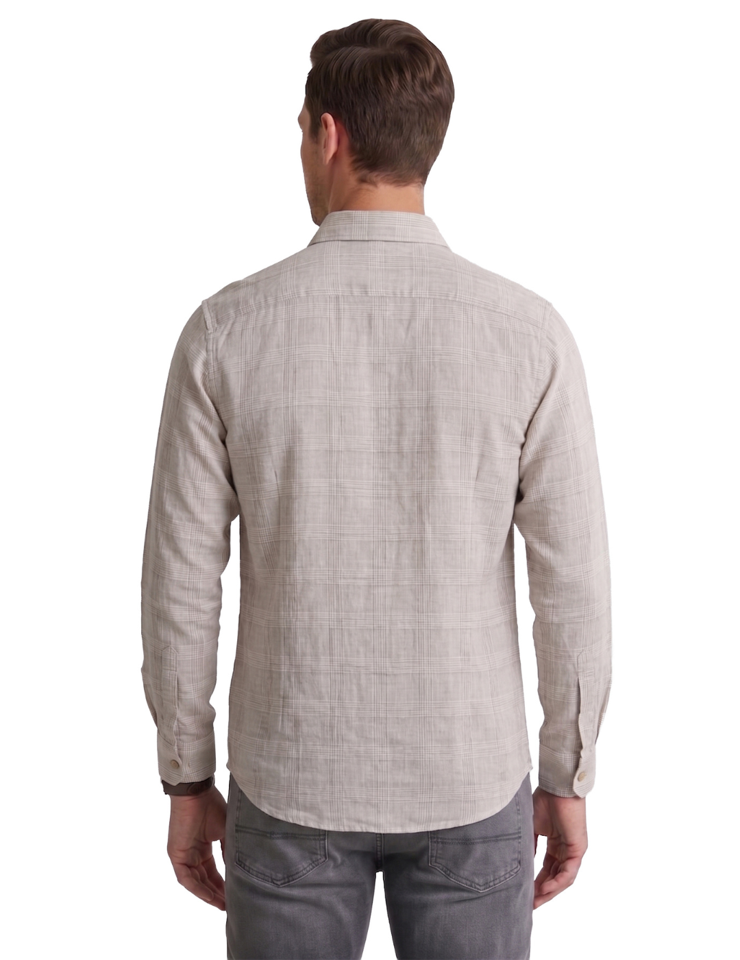IDENTITI Men Slim Fit Cutaway Collar Checks Shirt In Beige.