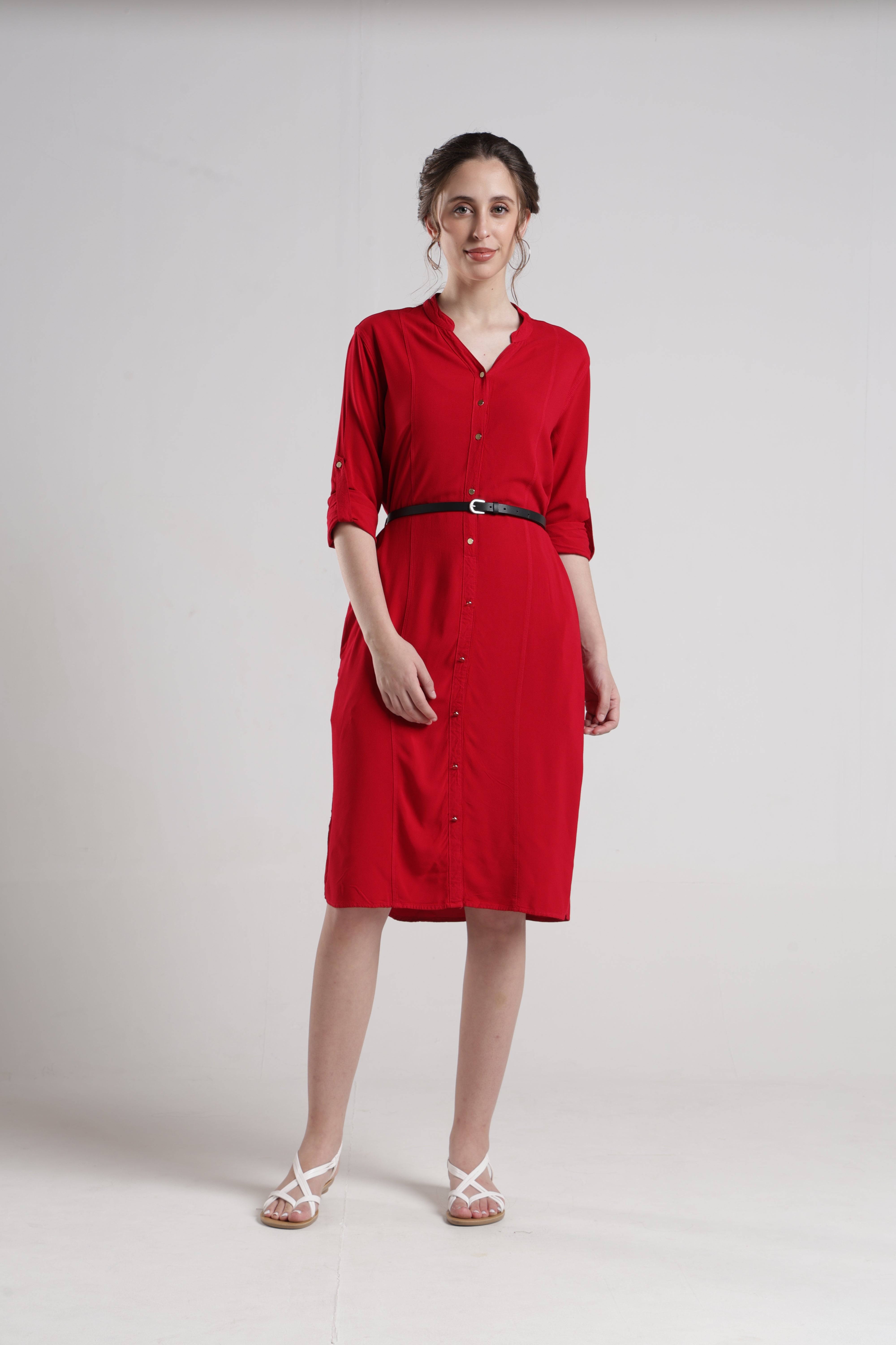 Identiti Women Indo Western Solid Dress - Red