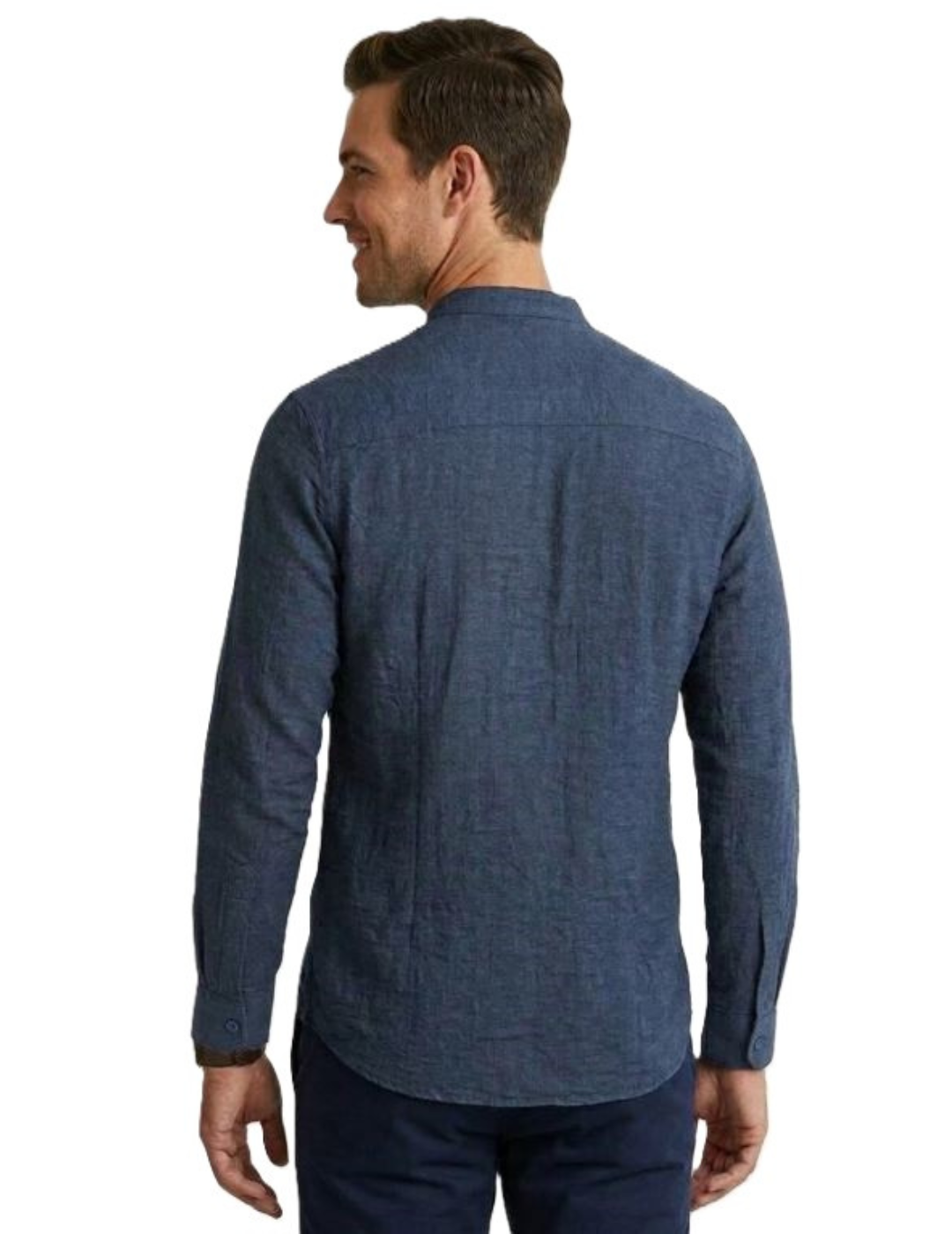 IDENTITI Men Slim Fit Mandarin Collar Solid Shirt In Navy.