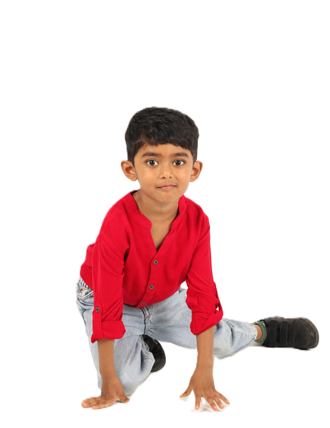 IDENTITI Boys Slim Fit Mandarin Collar Viscose Solid Shirt In Red.