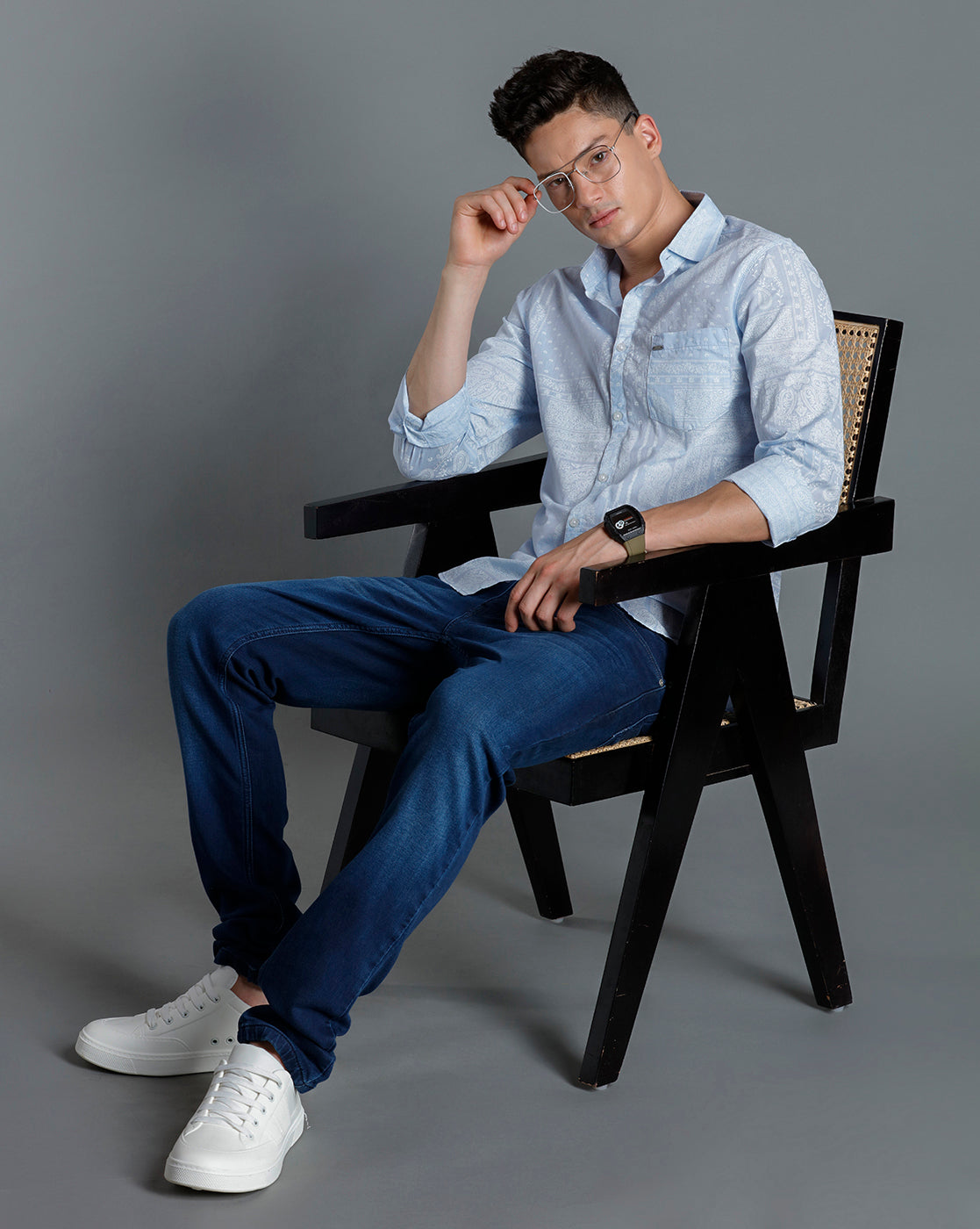 IDENTITI Men Slim Fit Regular Collar Printed Shirt In Blue