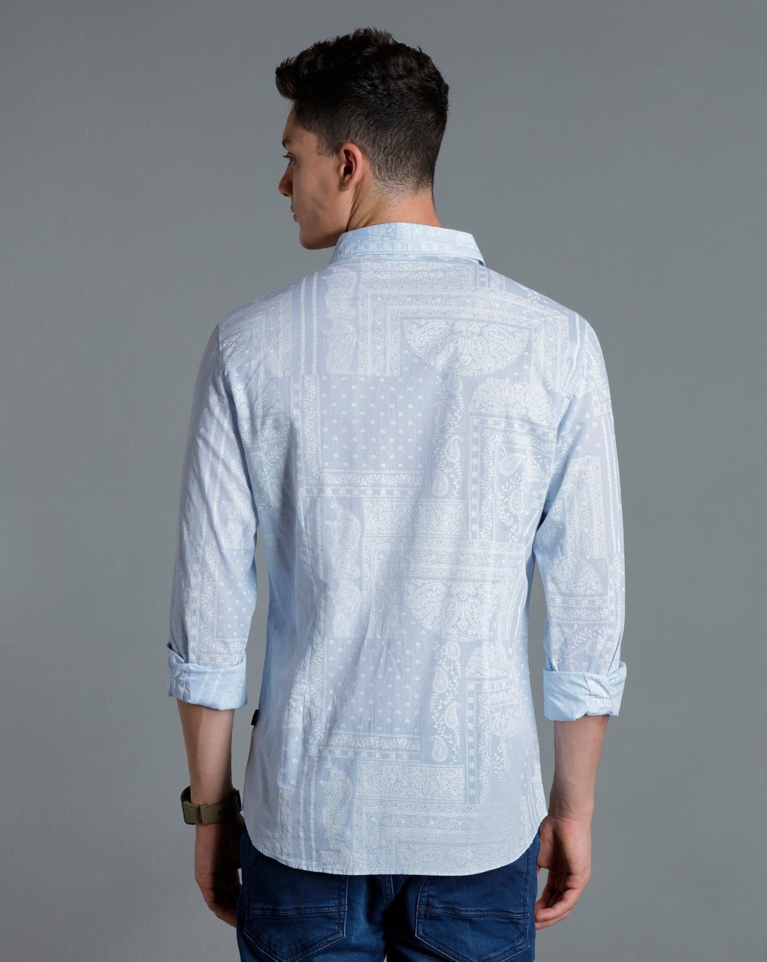 IDENTITI Men Slim Fit Regular Collar Printed Shirt In Blue