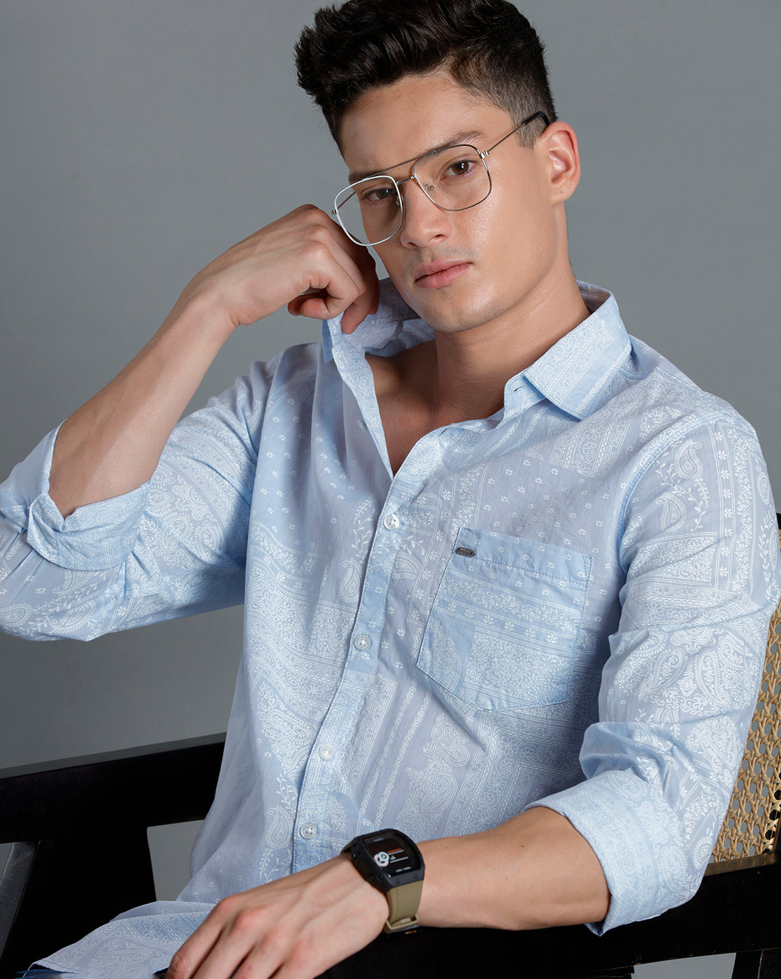IDENTITI Men Slim Fit Regular Collar Printed Shirt In Blue