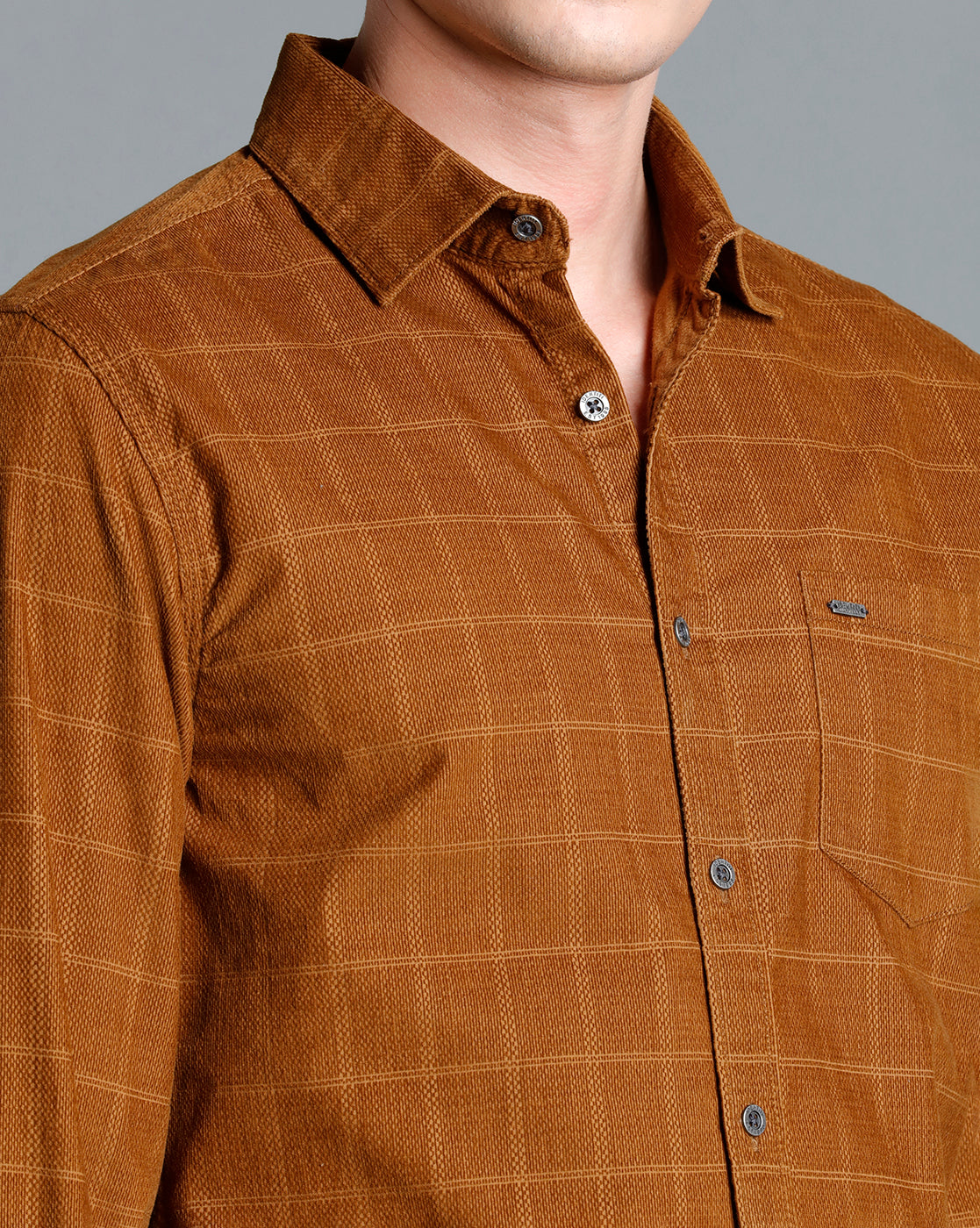 IDENTITI Men Slim Fit Regular Collar Checks Shirt In Khaki