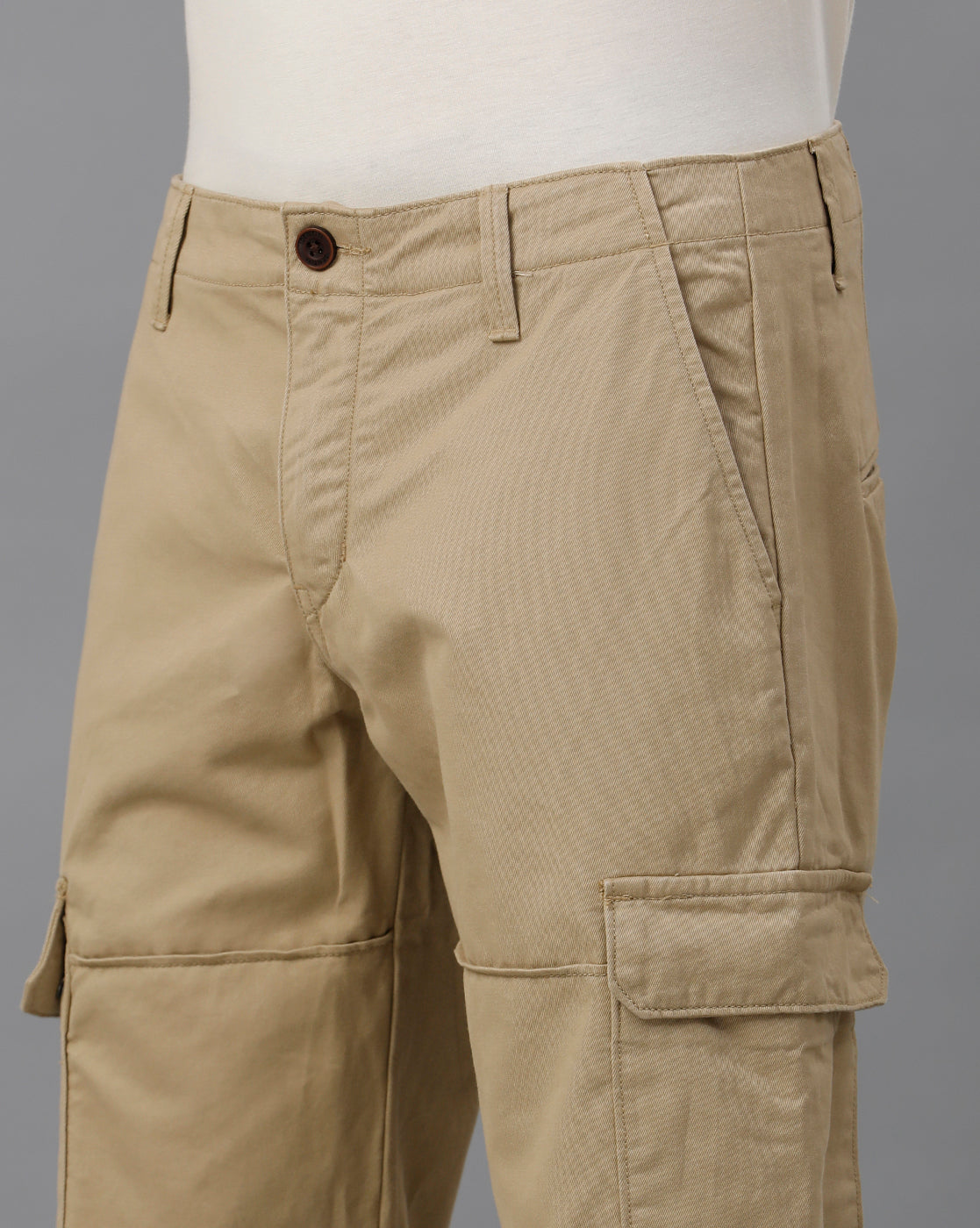 IDENTITI Men Slim Fit Cargo Jogger In Beige.