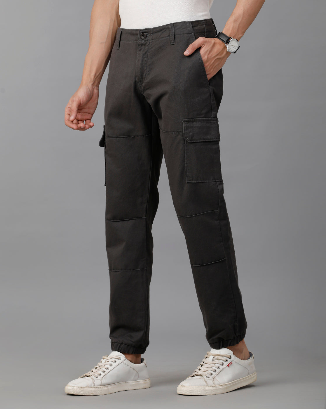 IDENTITI Men Slim Fit Cargo Jogger In Grey.