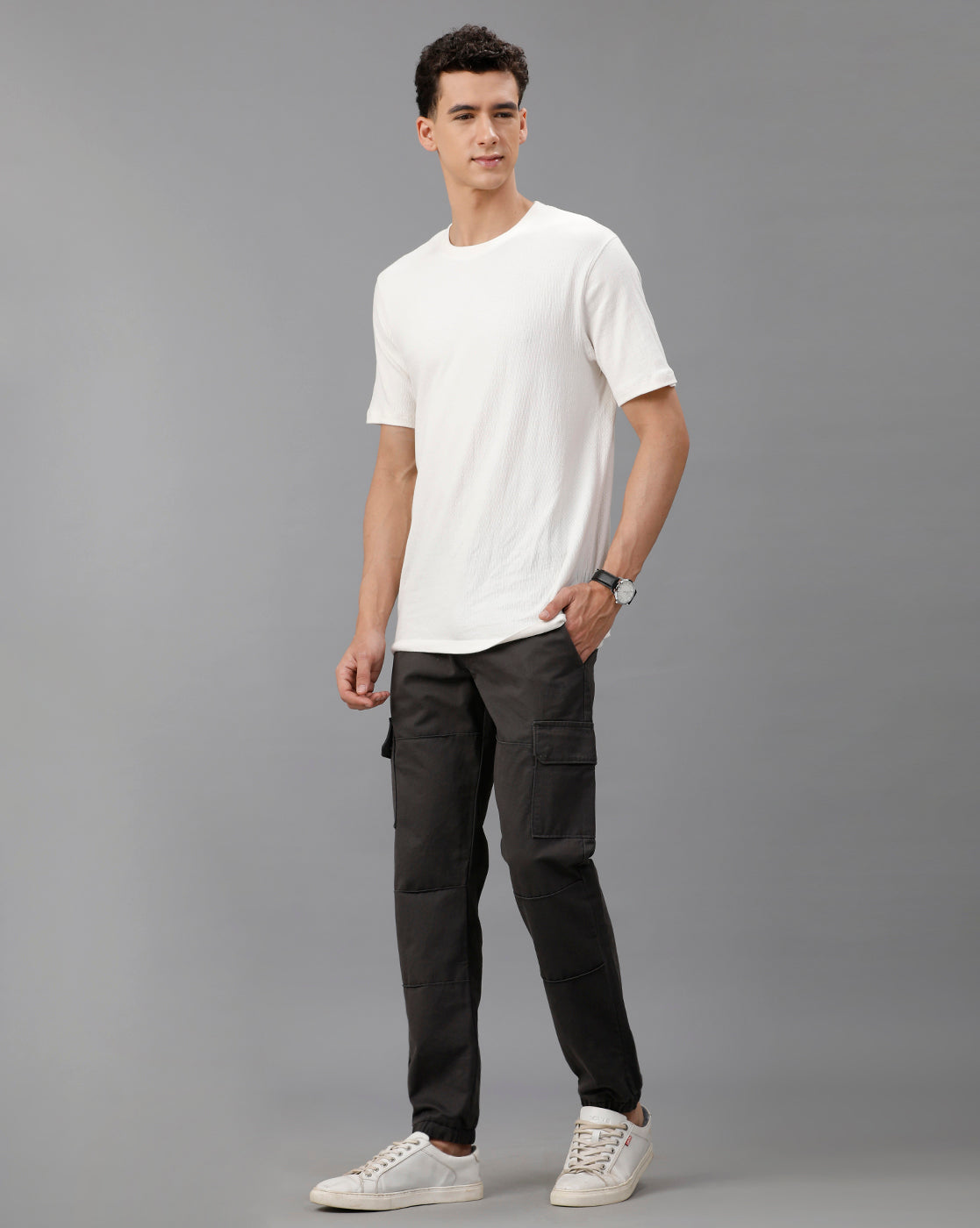 IDENTITI Men Slim Fit Cargo Jogger In Grey.