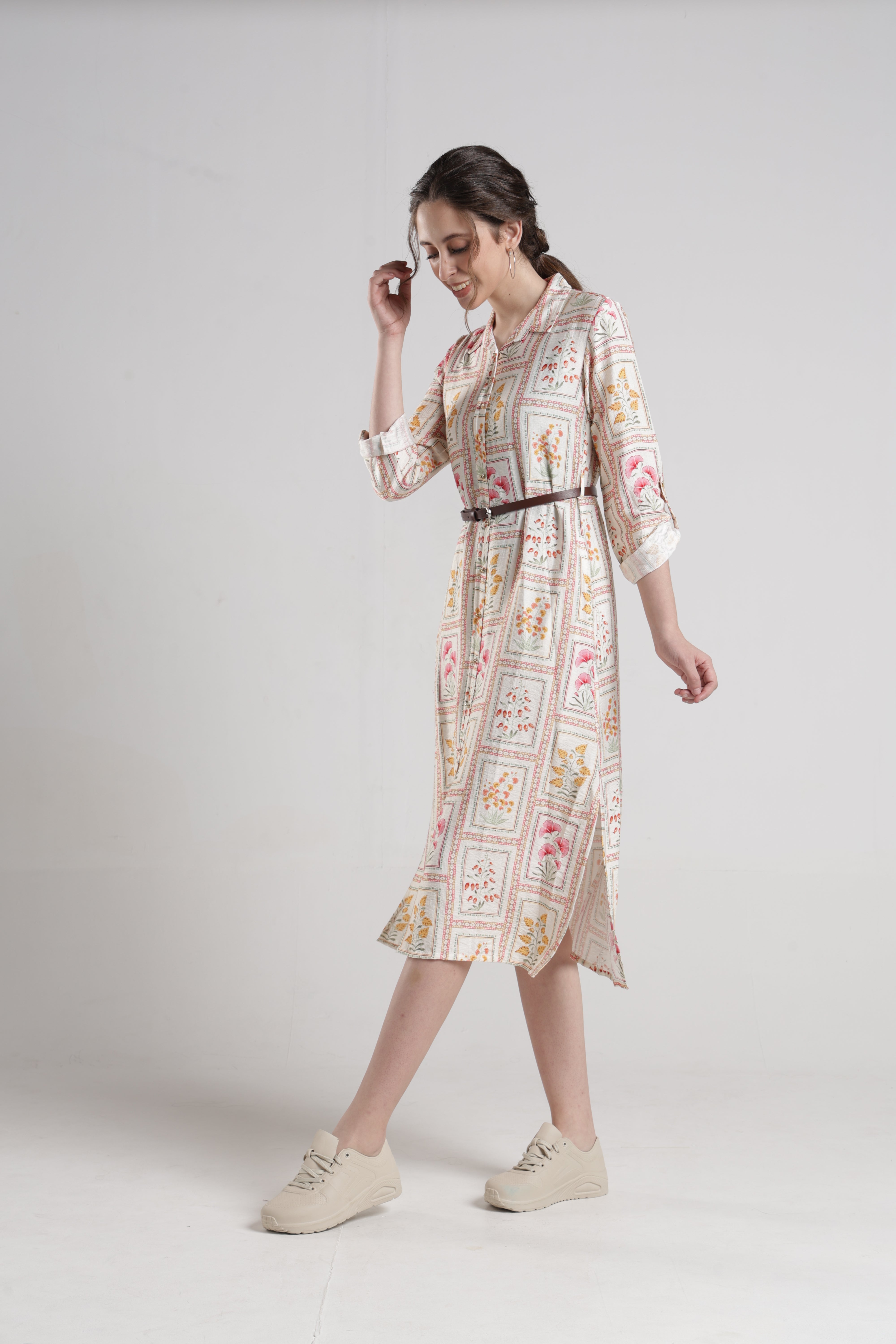 Identiti Women Casual Printed Dress - Cream