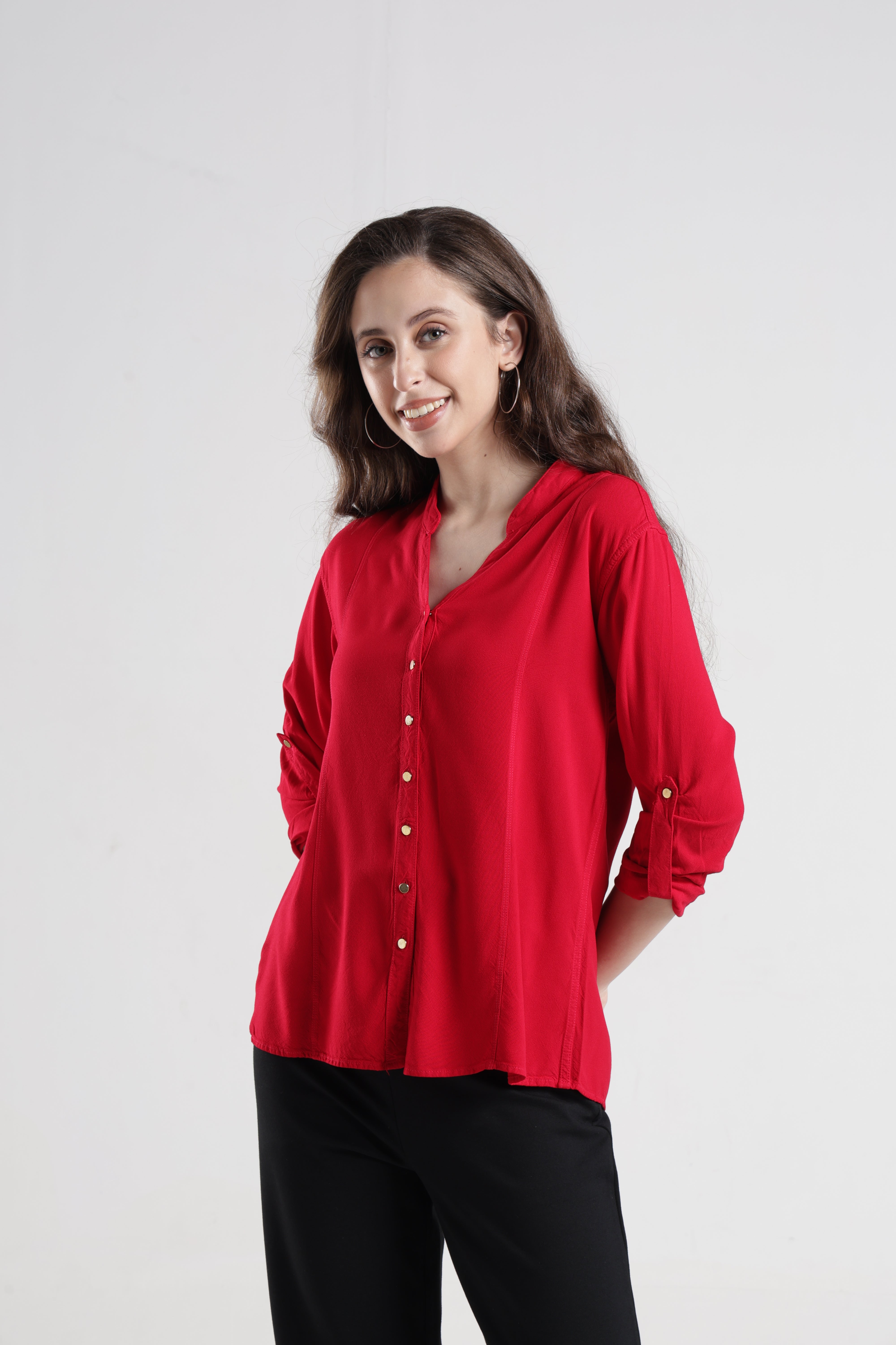 Identiti Women Indo Western Solid Shirt - Red