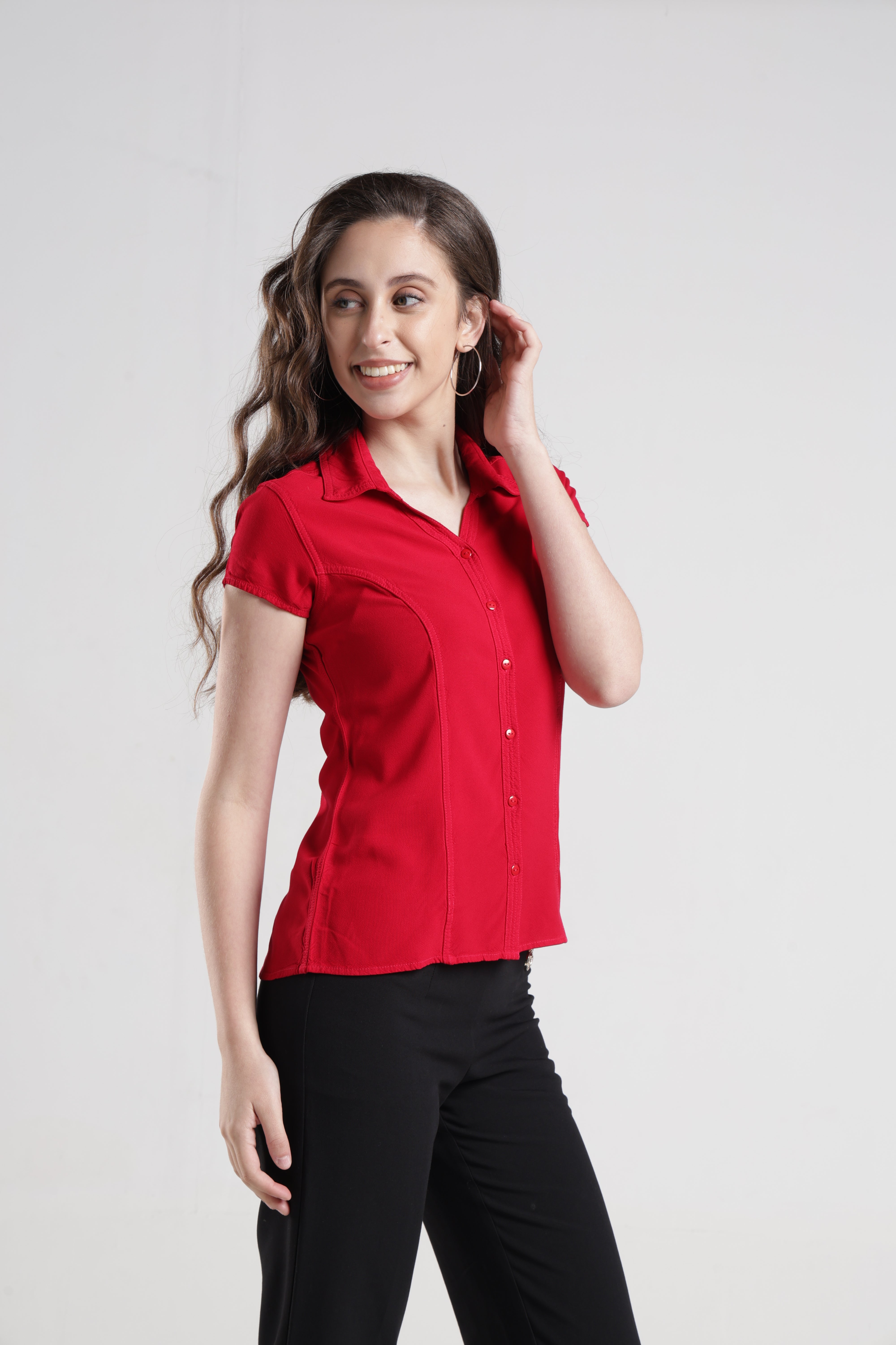 Identiti Women Indo Western Solid Shirt - Red