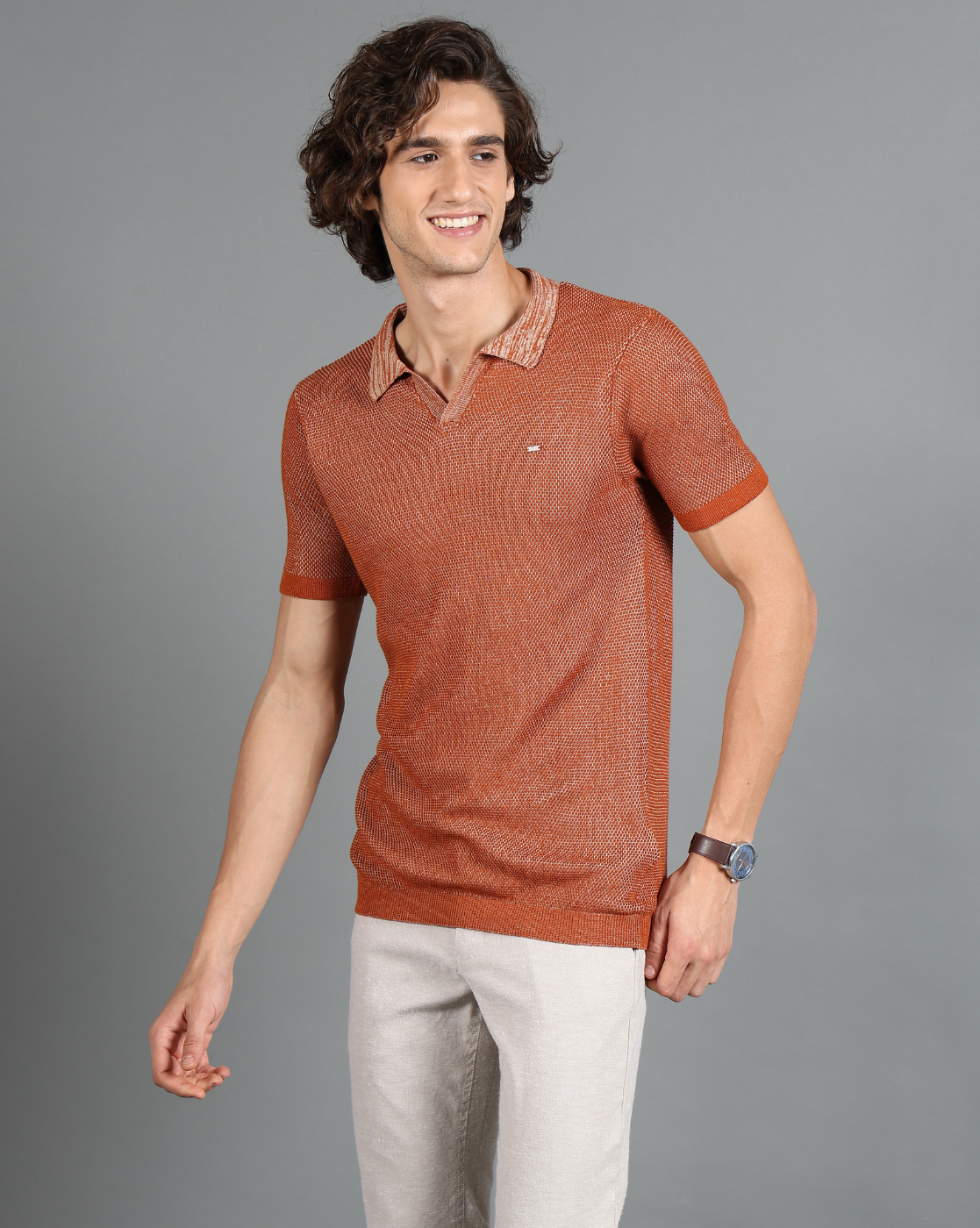 IDENTITI Rust Half Sleeve Solid Slim Fit Cotton Casual Polo T-Shirt For Men