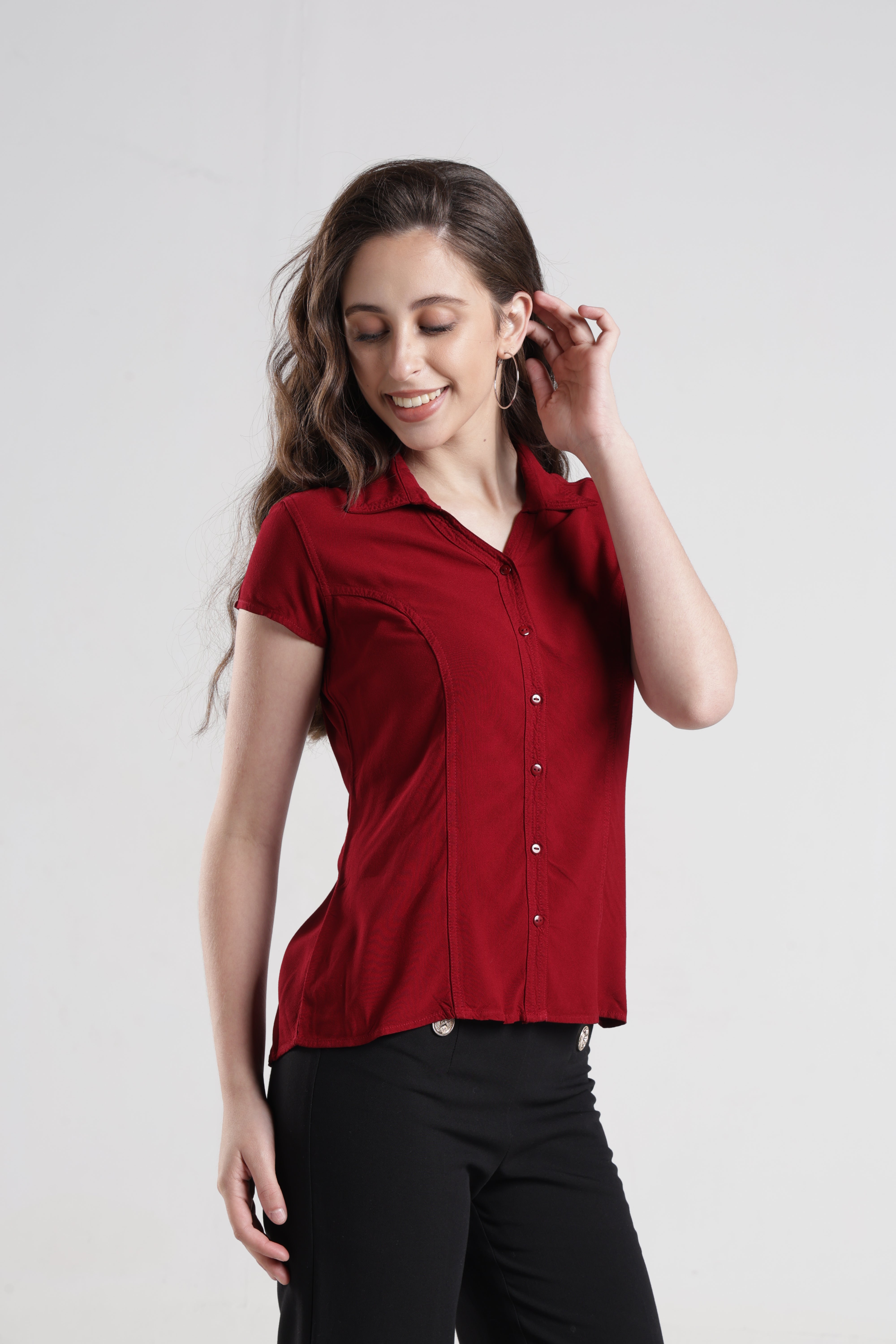 Identiti Women Indo Western Solid Shirt - Maroon