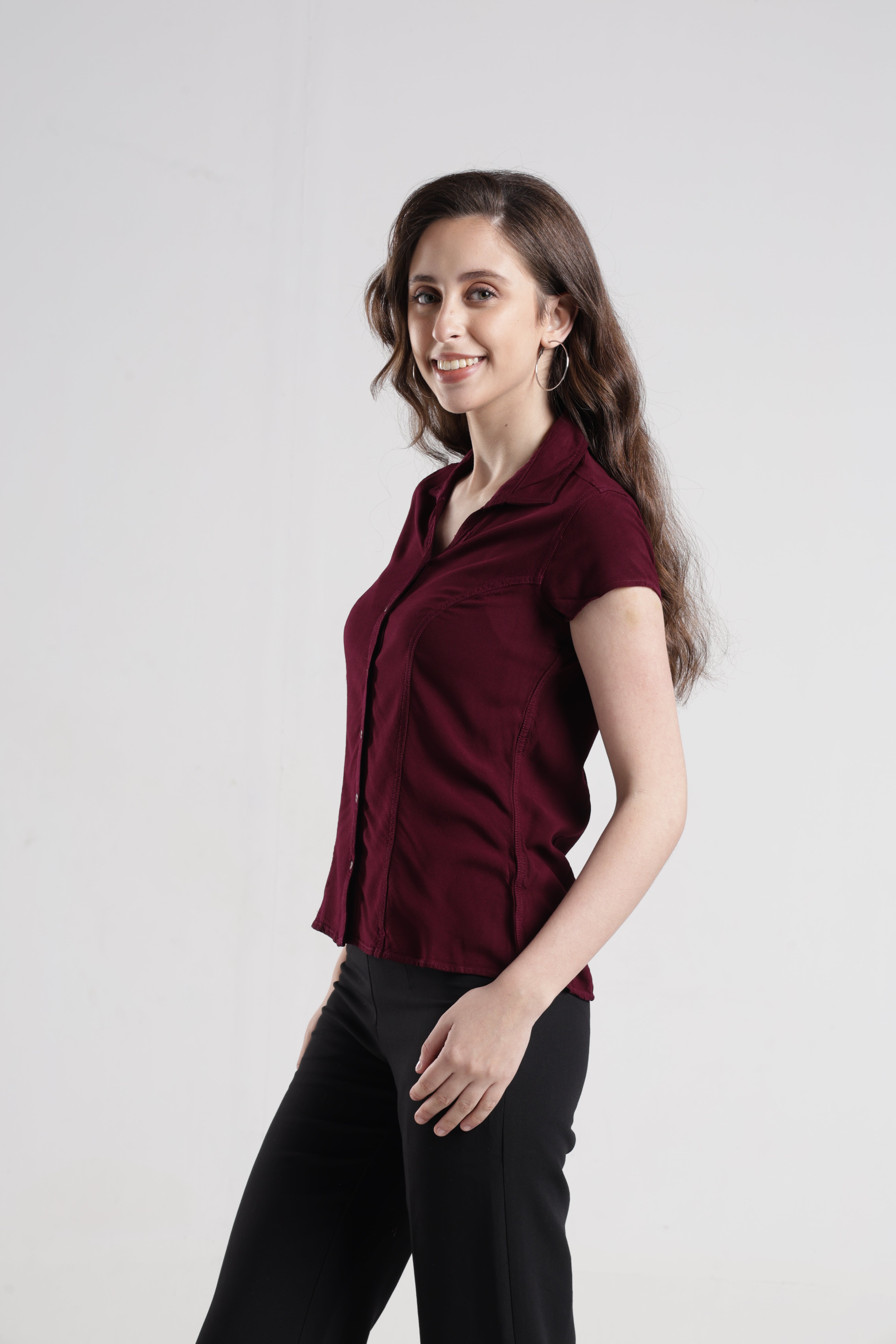 Identiti Women Indo Western Solid Shirt - Wine