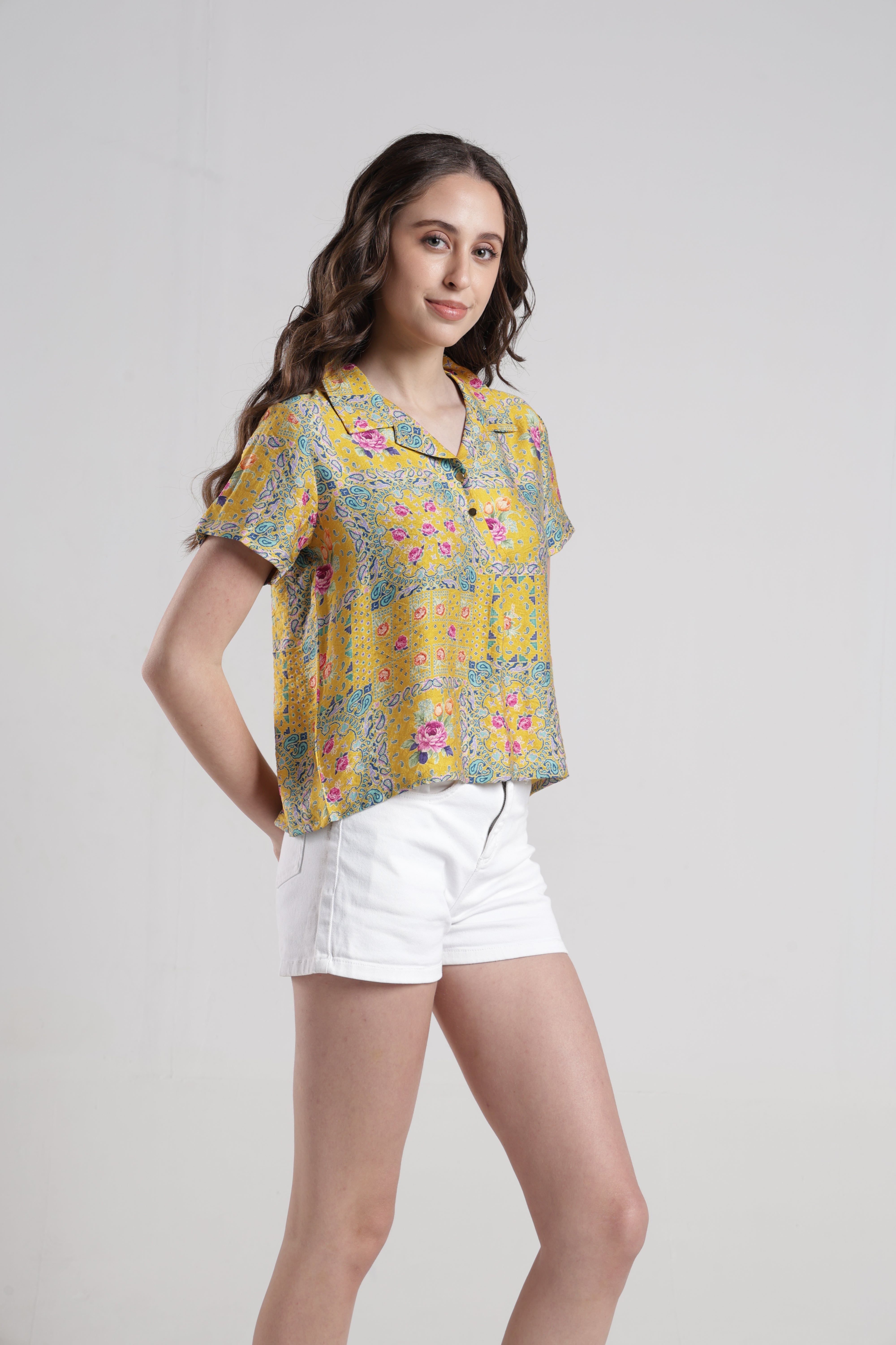 Identiti Women Casual Printed Top - Yellow