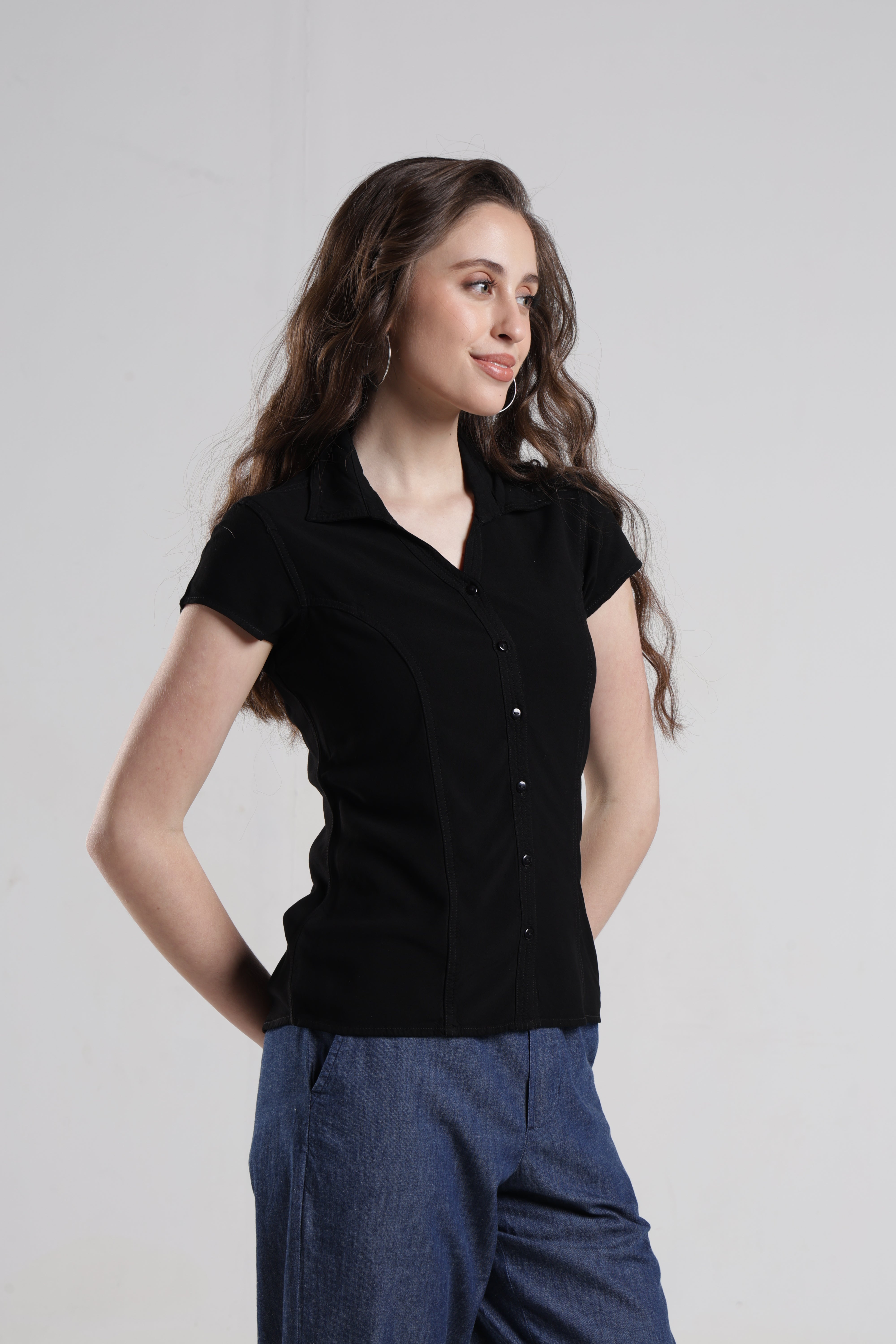 Identiti Women Solid Indo Western Casual Shirt - Black