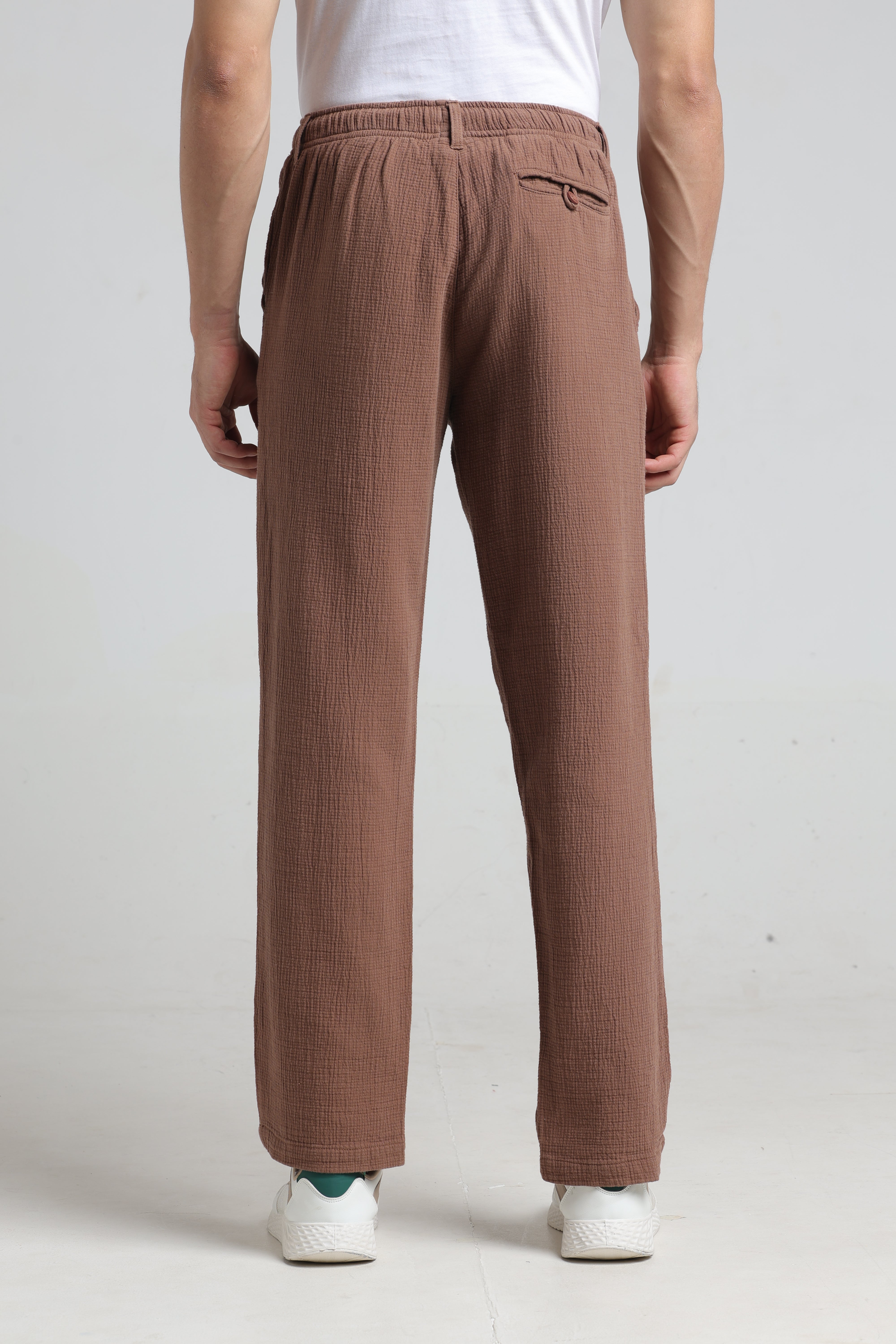 IDENTITI Men Relaxed Fit Non Denim Solid Trouser In Brown.