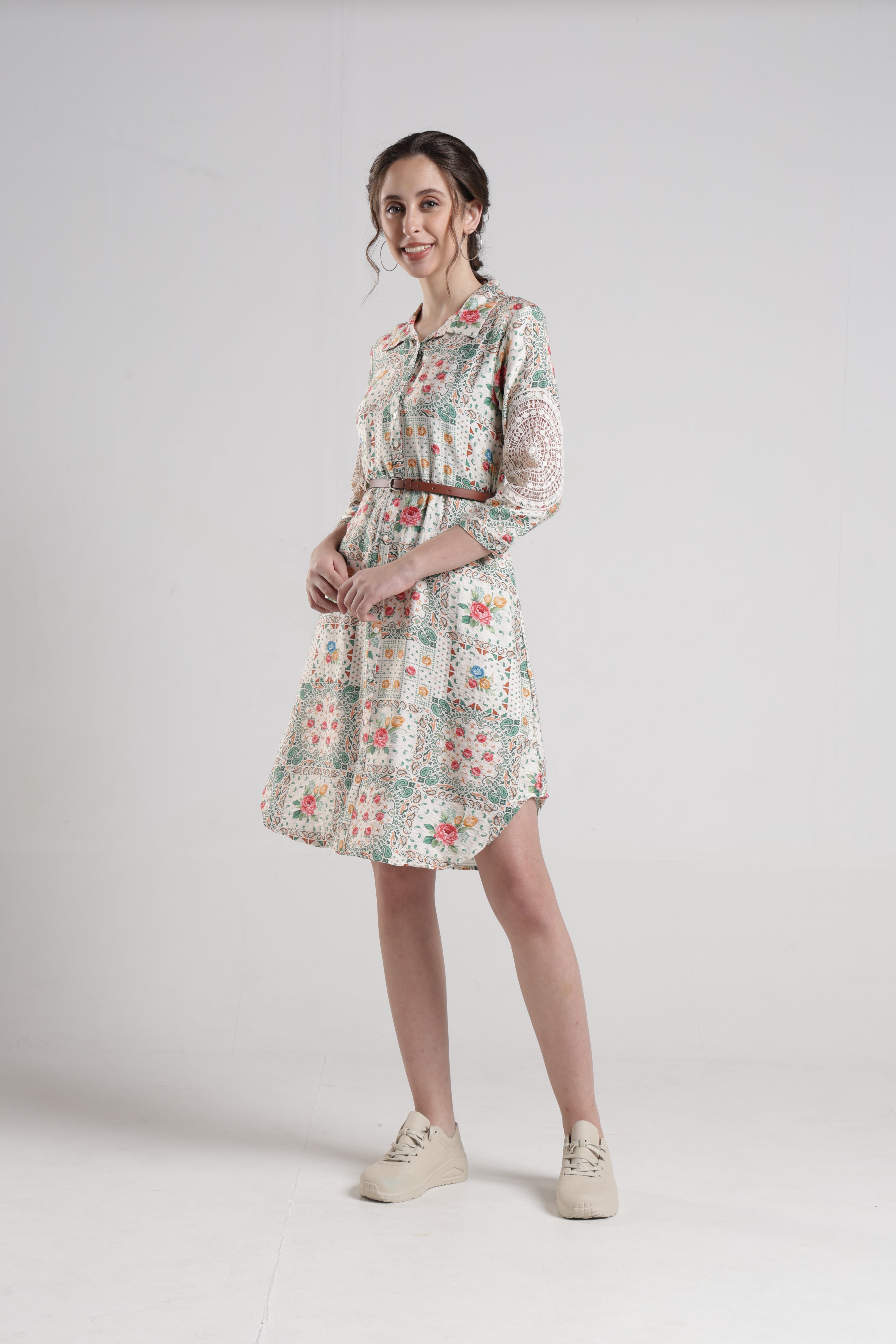 Identiti Women Casual Printed Dress - Cream