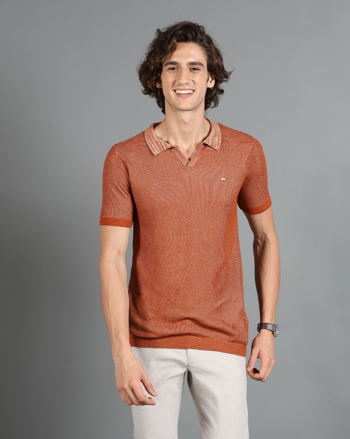 IDENTITI Rust Half Sleeve Solid Slim Fit Cotton Casual Polo T-Shirt For Men