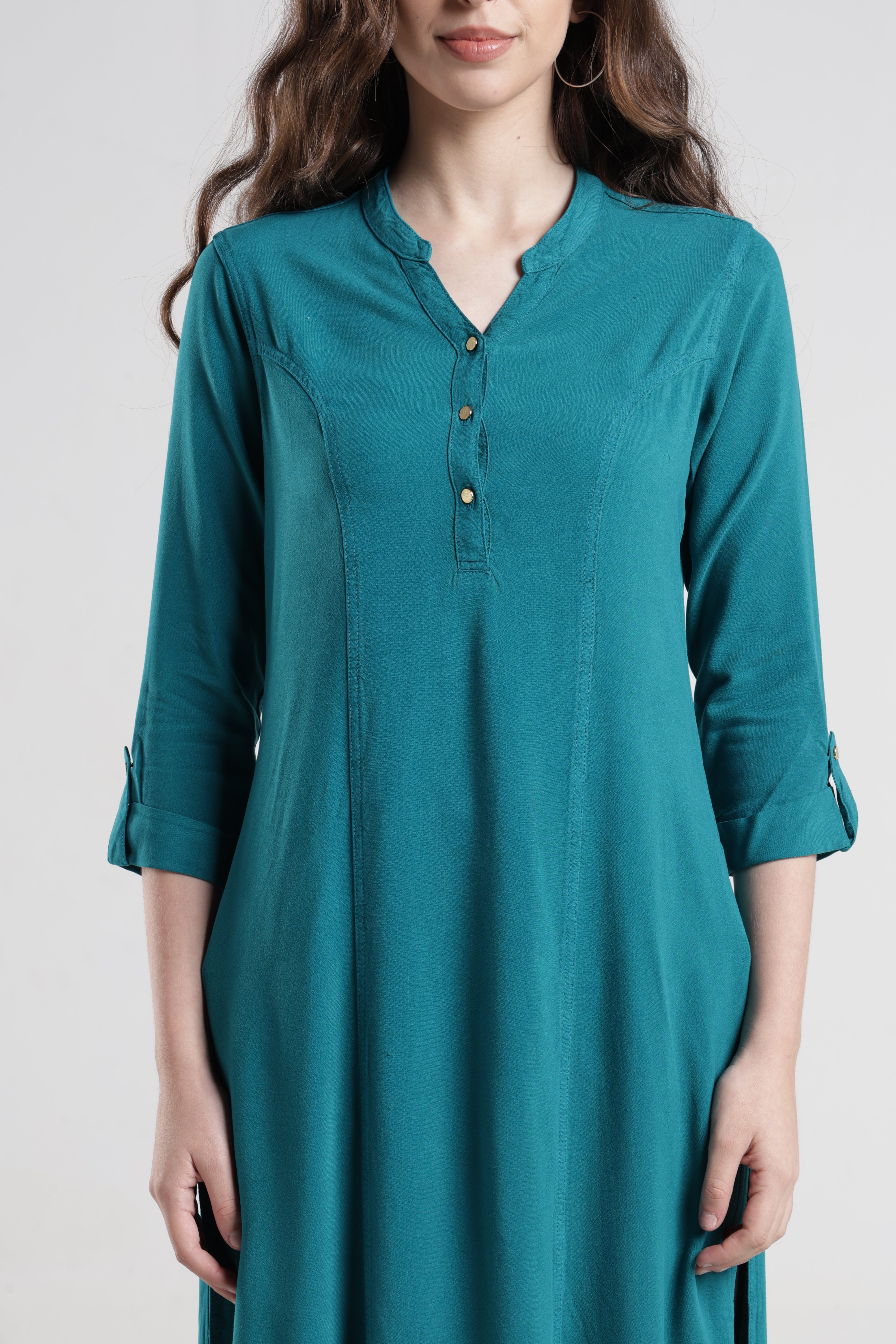 Identiti Women Indo Western Solid Tunic - Teal green