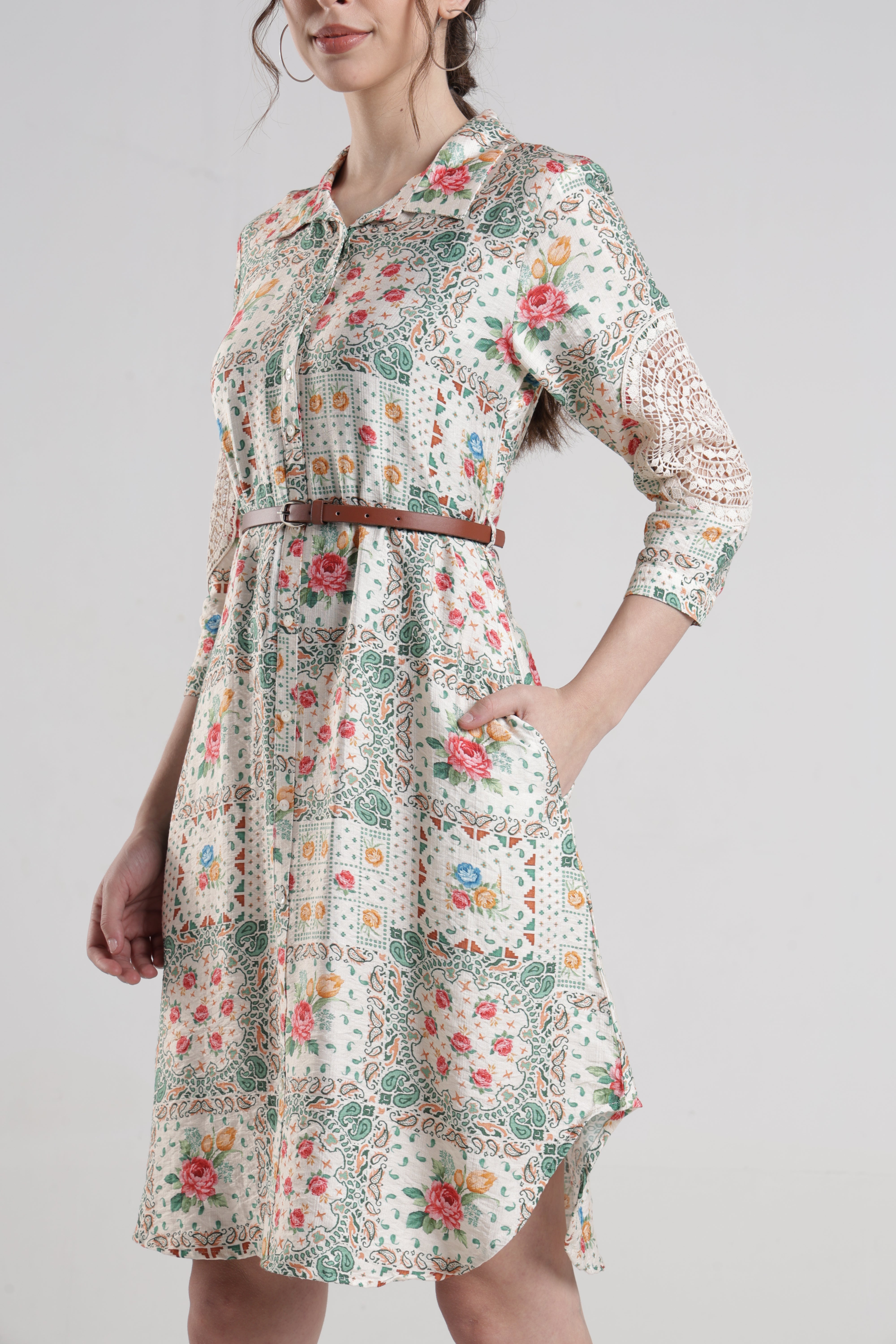 Identiti Women Casual Printed Dress - Cream