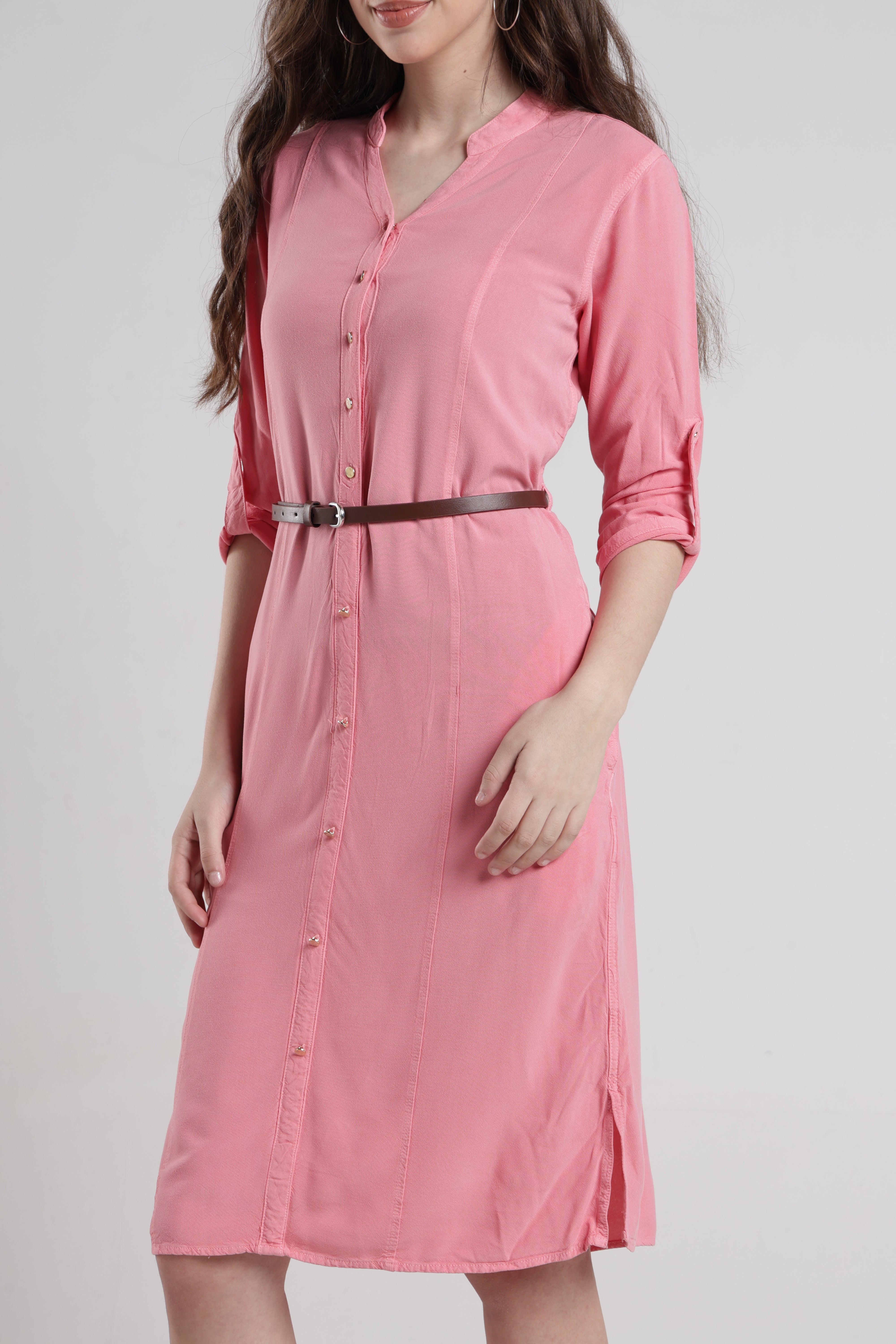 Identiti Women Indo Western Solid Dress - Dust rose