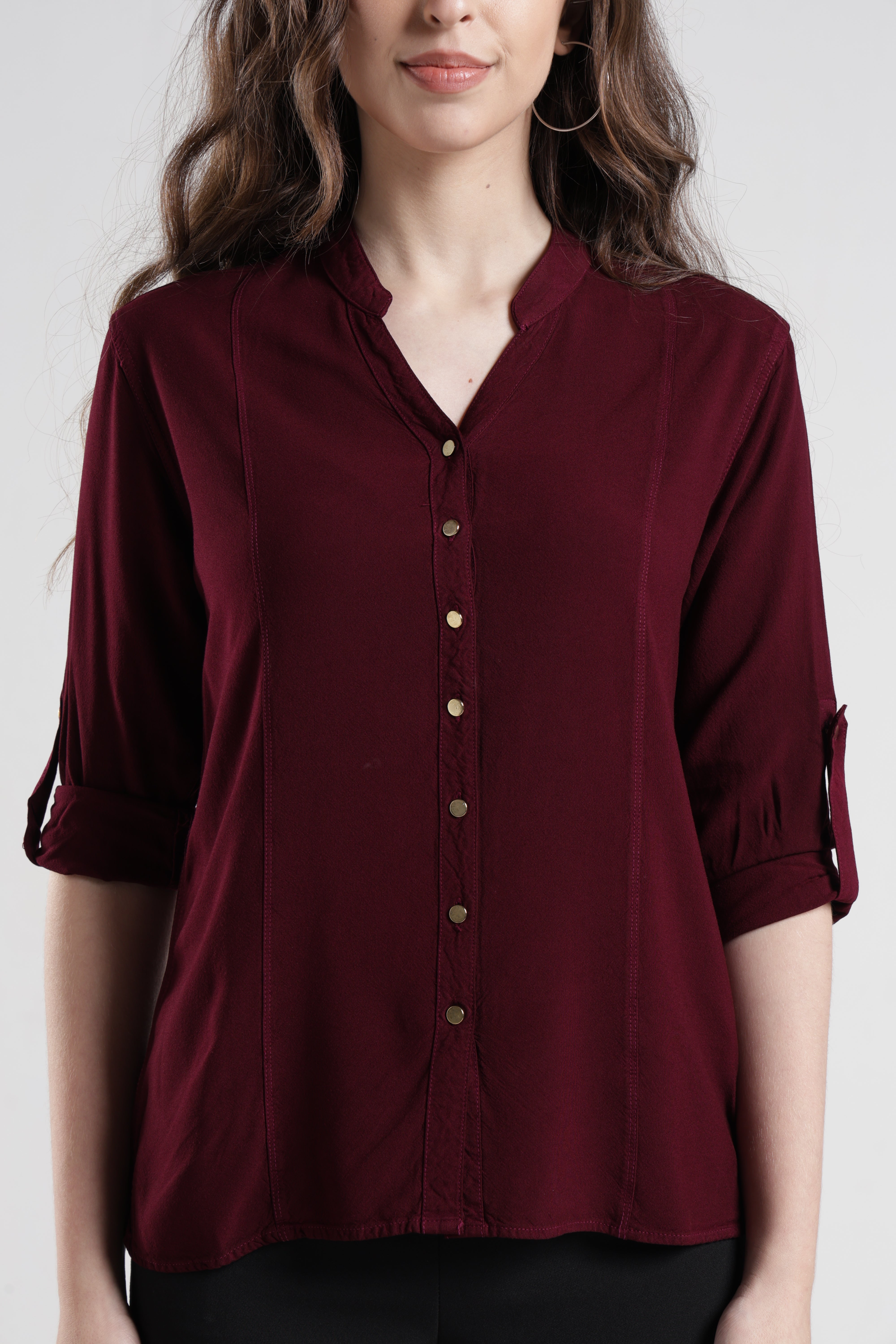 Identiti Women Indo Western Solid Shirt - Wine