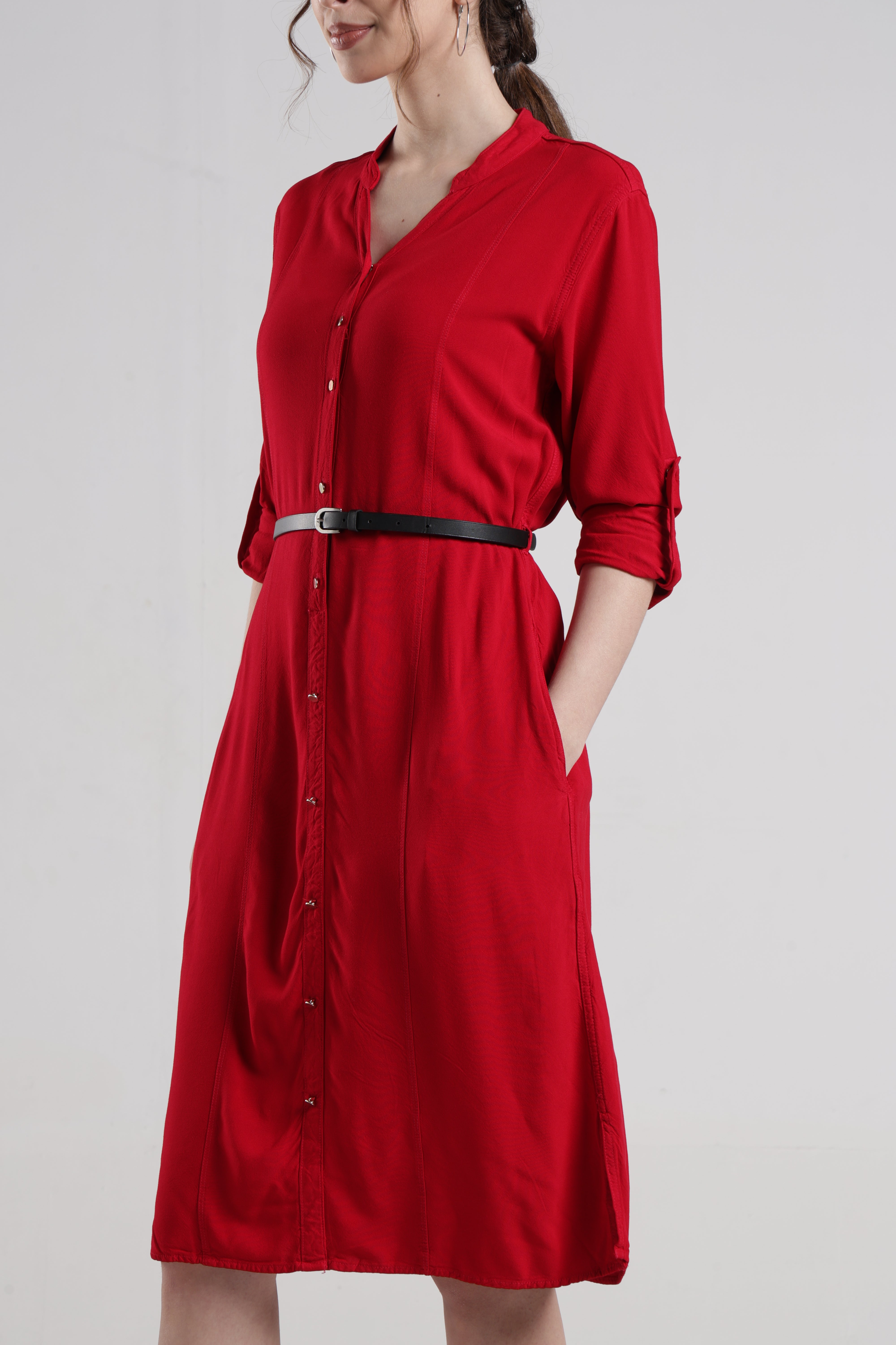 Identiti Women Indo Western Solid Dress - Red