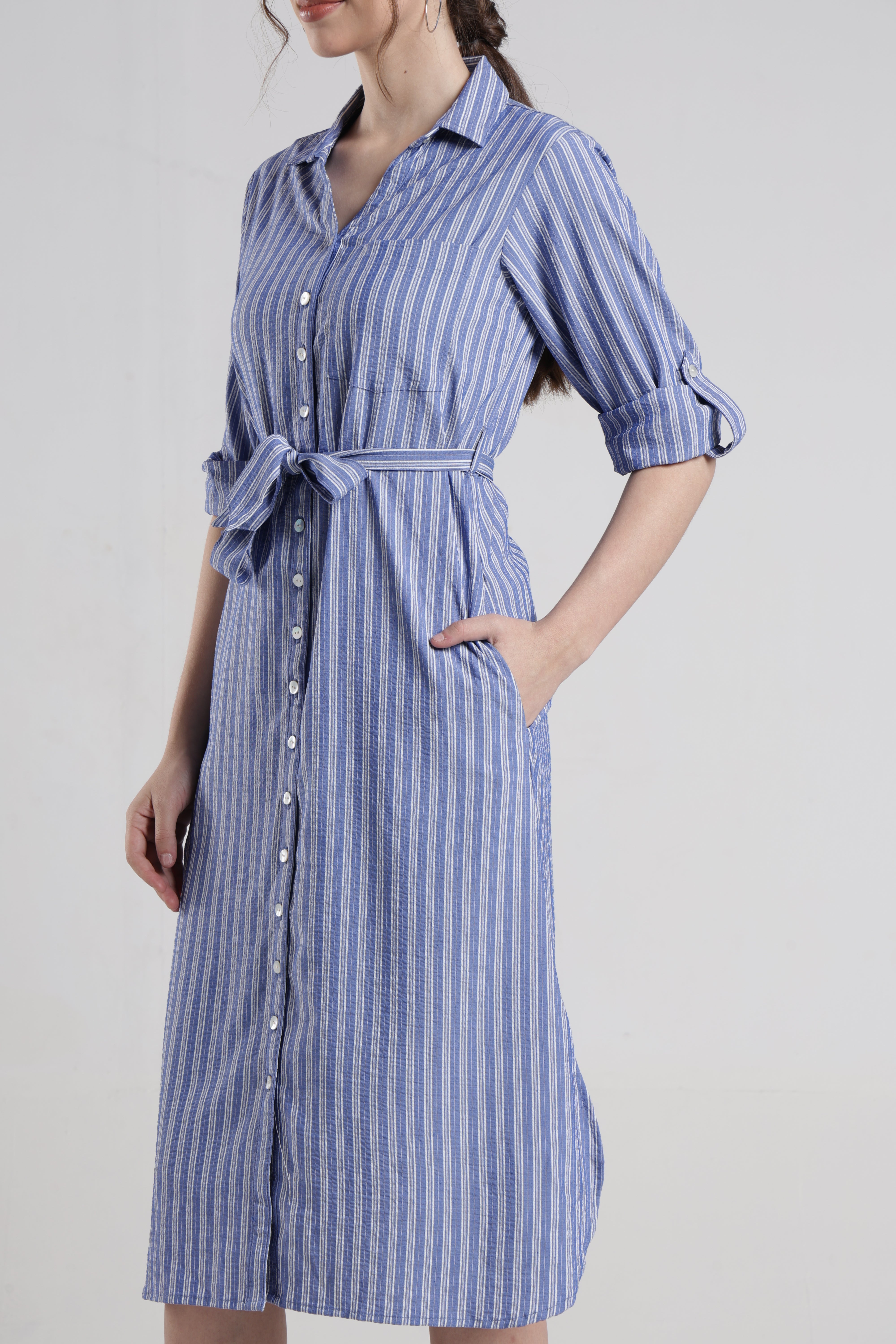 Identiti Women Casual Striped Dress - Blue