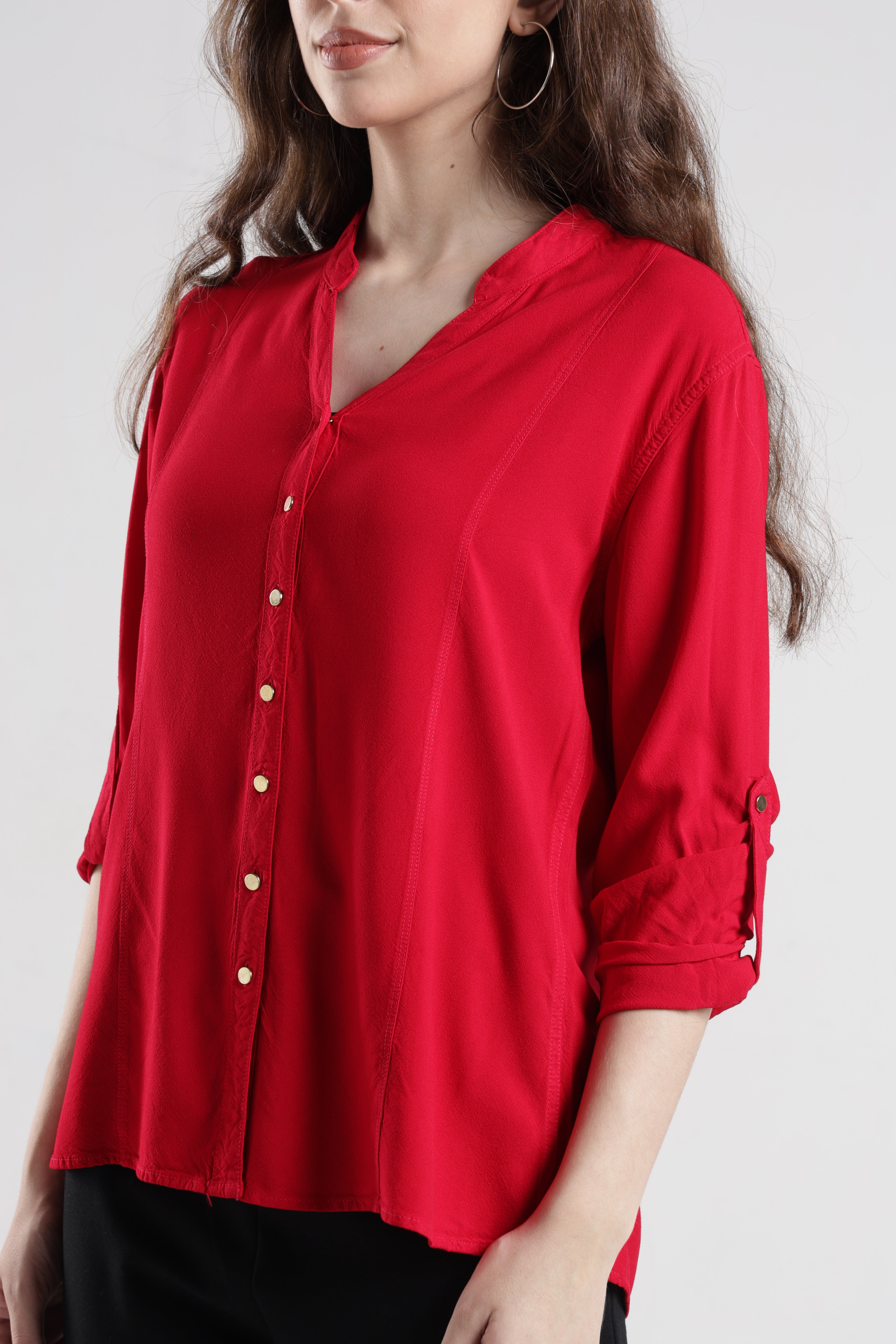 Identiti Women Indo Western Solid Shirt - Red