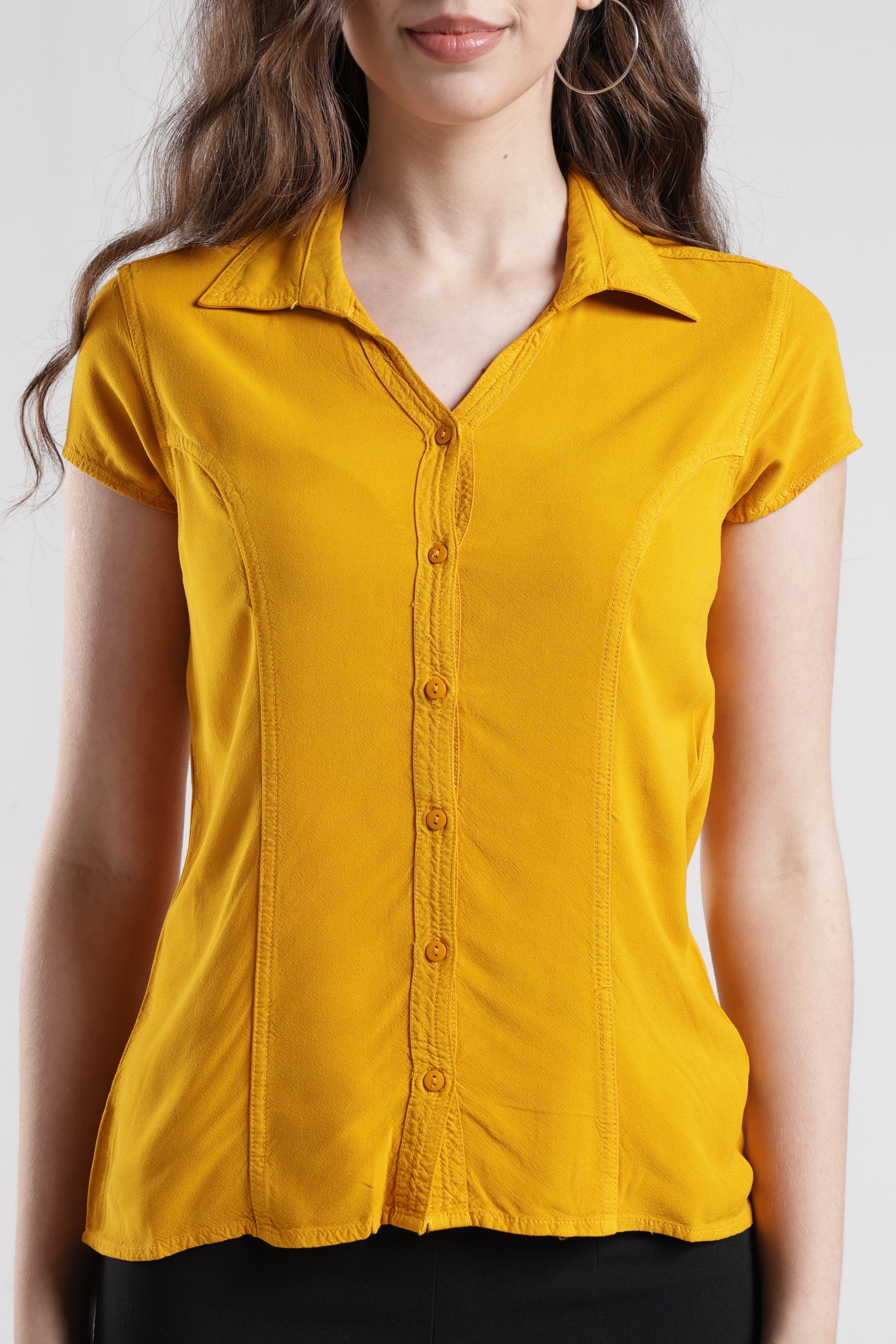 Identiti Women Indo Western Solid Shirt - Mustard