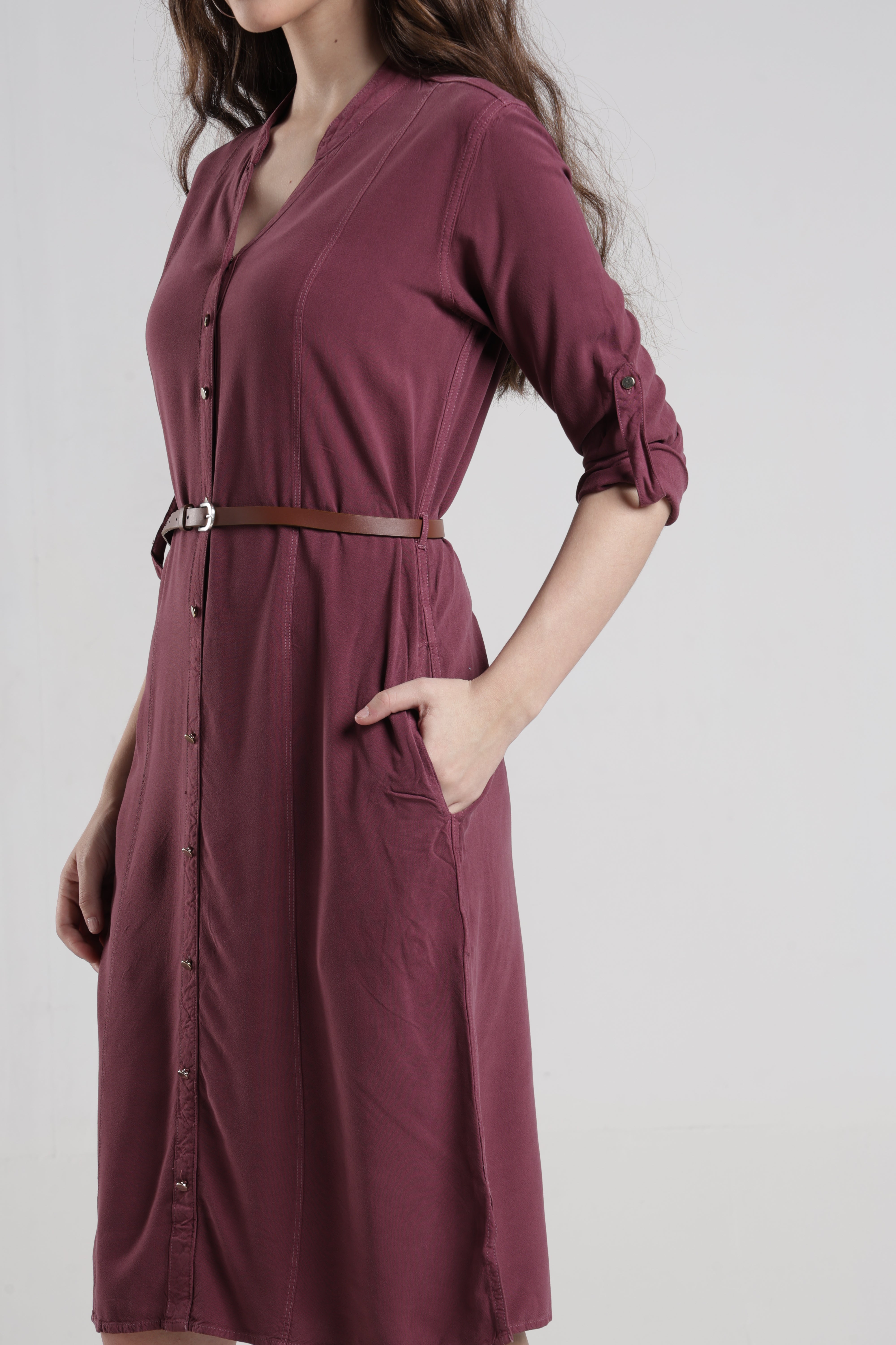 Identiti Women Indo Western Solid Dress - Onion.
