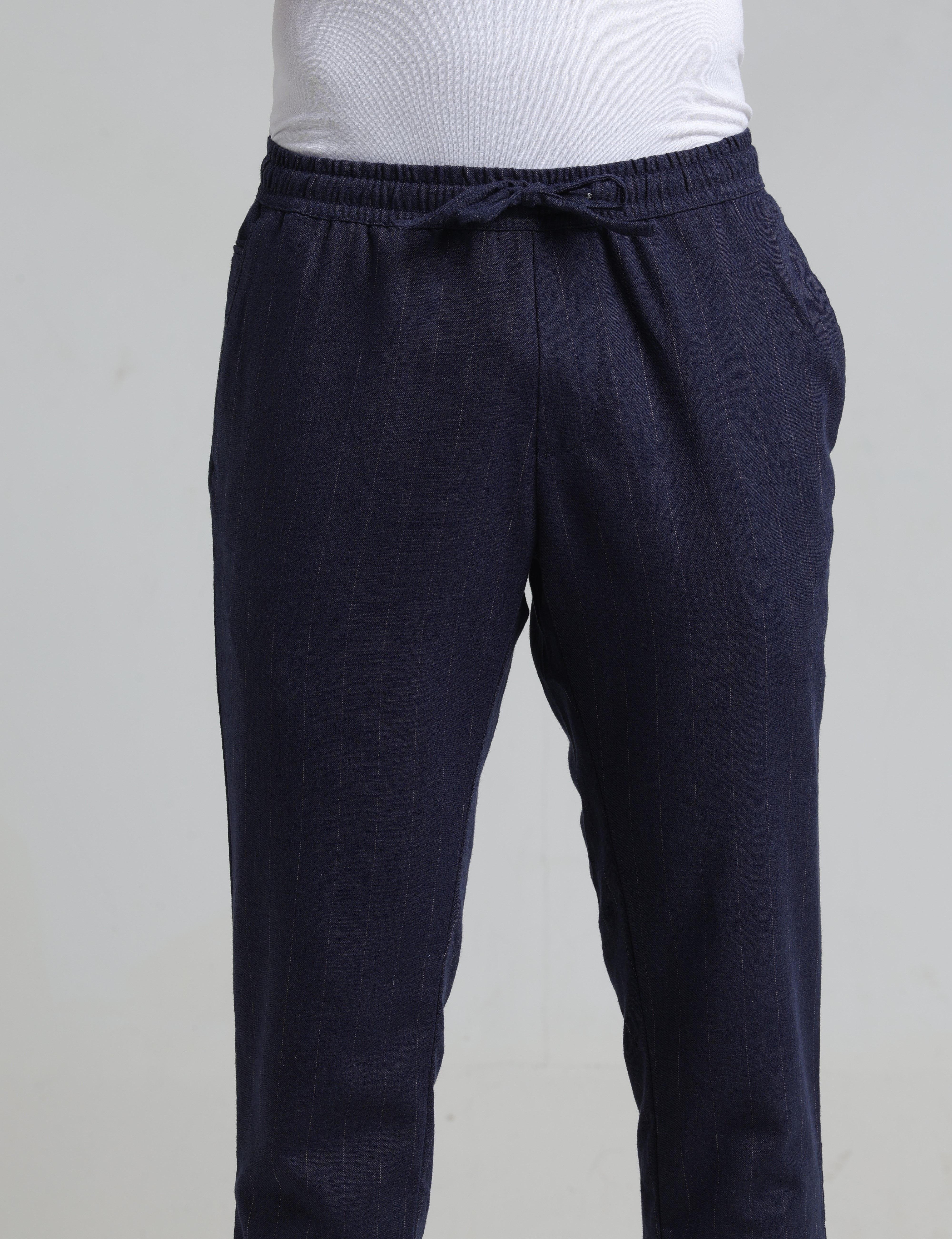 Men Fashion Jog Trousers In Stripes - Navy