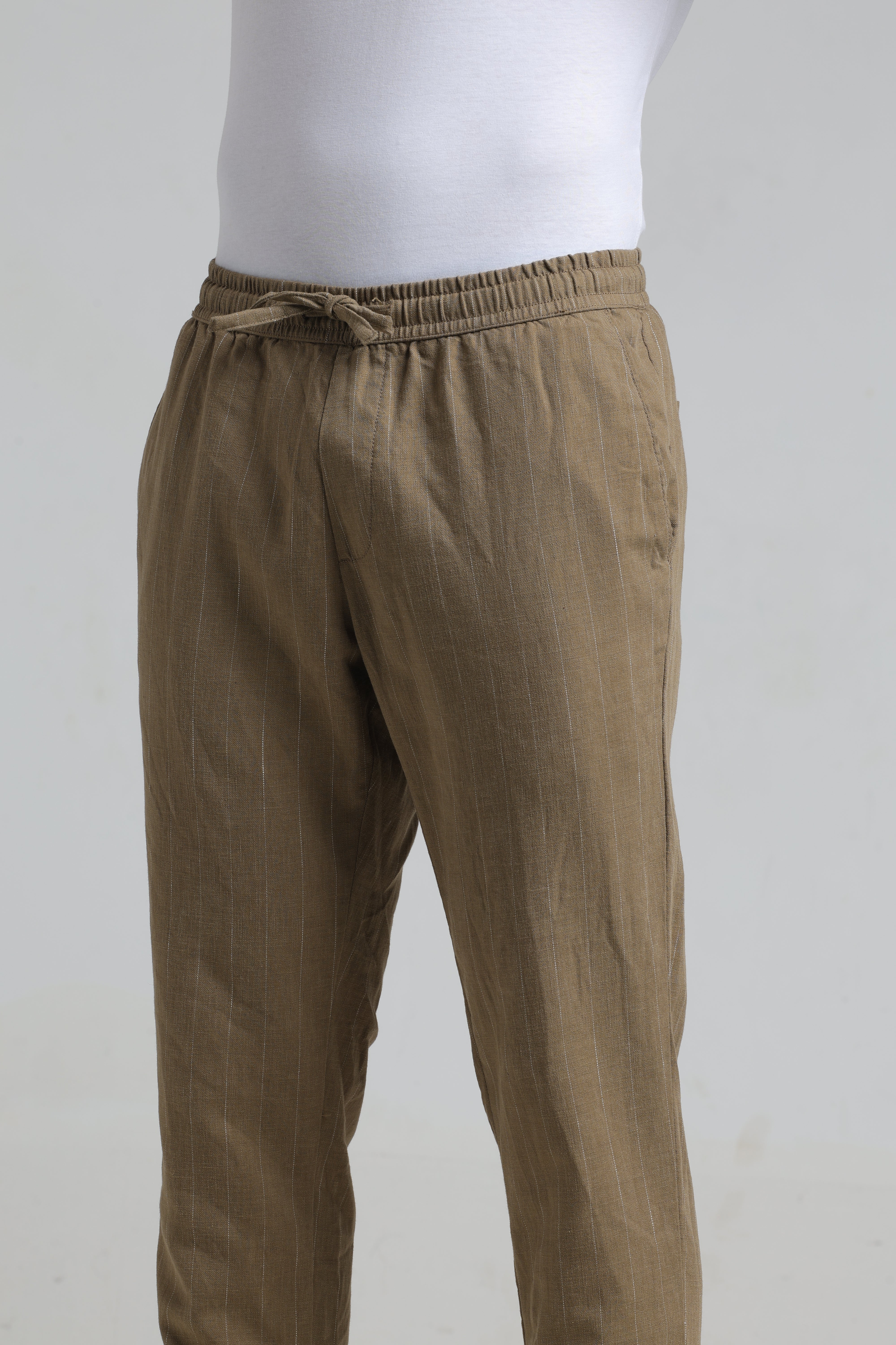 Men Fashion Jog Trousers In Stripes - Khaki